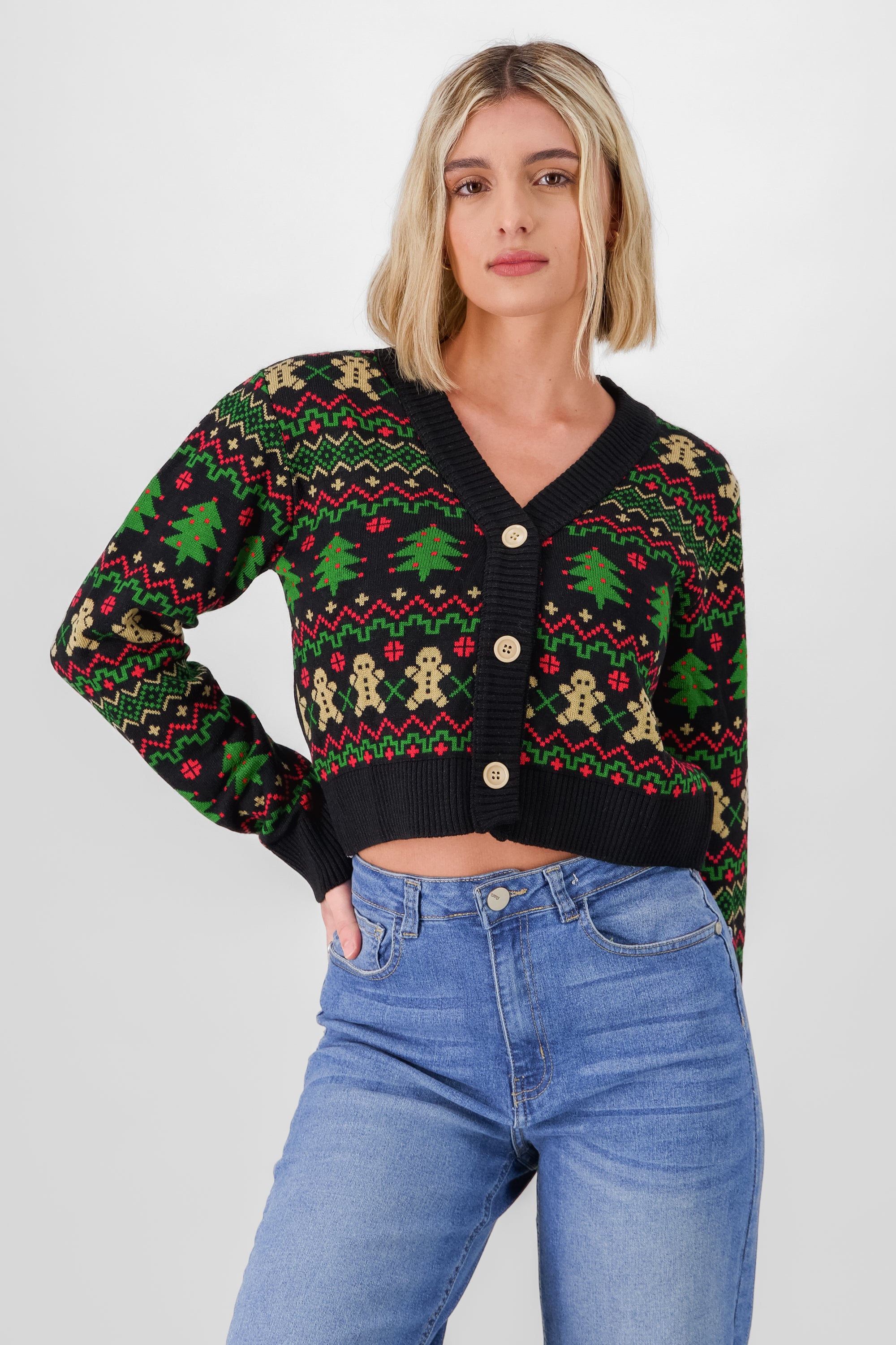 Cropped Christmas Cardigan BLACK COMBO