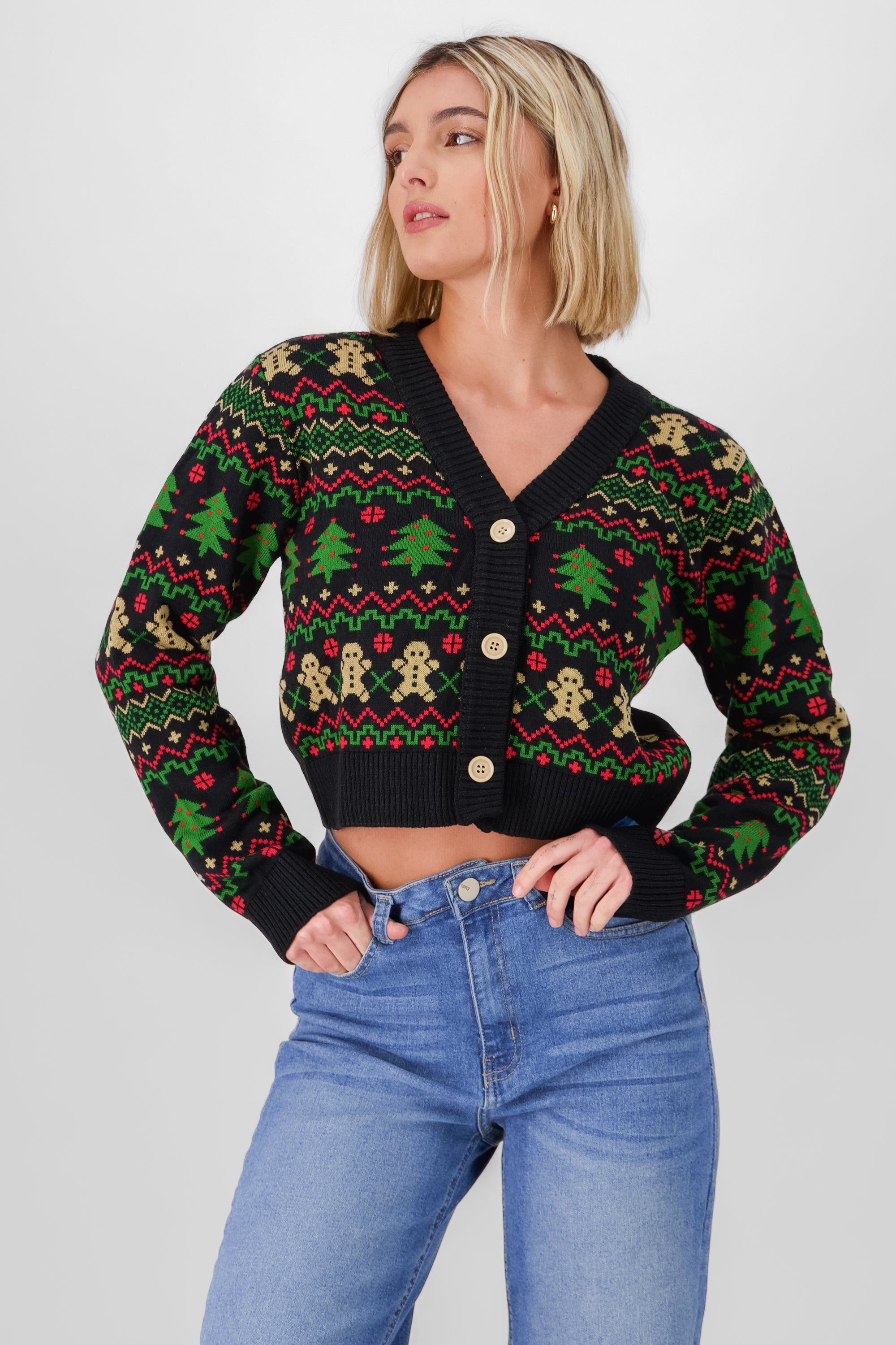 Cropped Christmas Cardigan BLACK COMBO