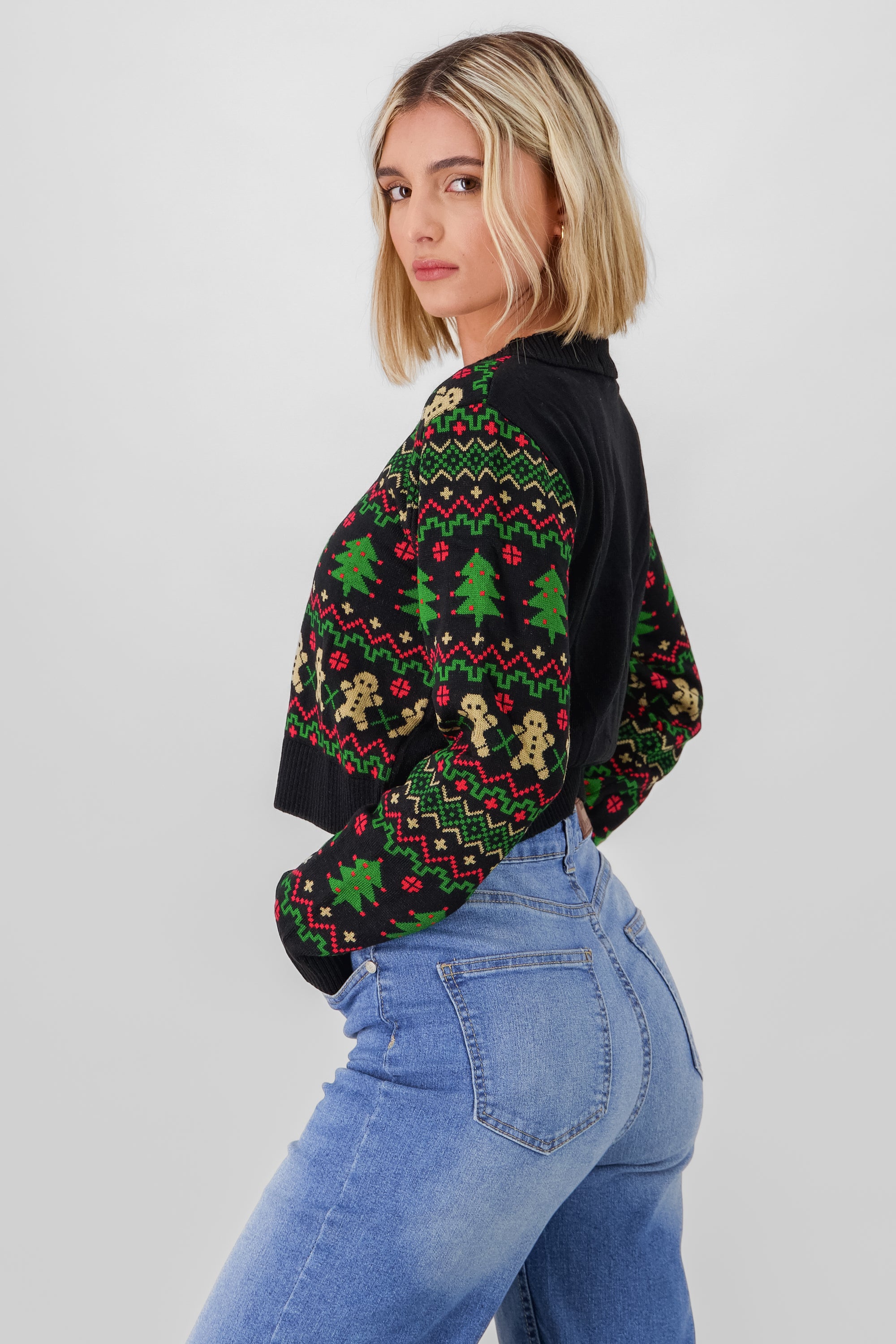 Cropped Christmas Cardigan BLACK COMBO