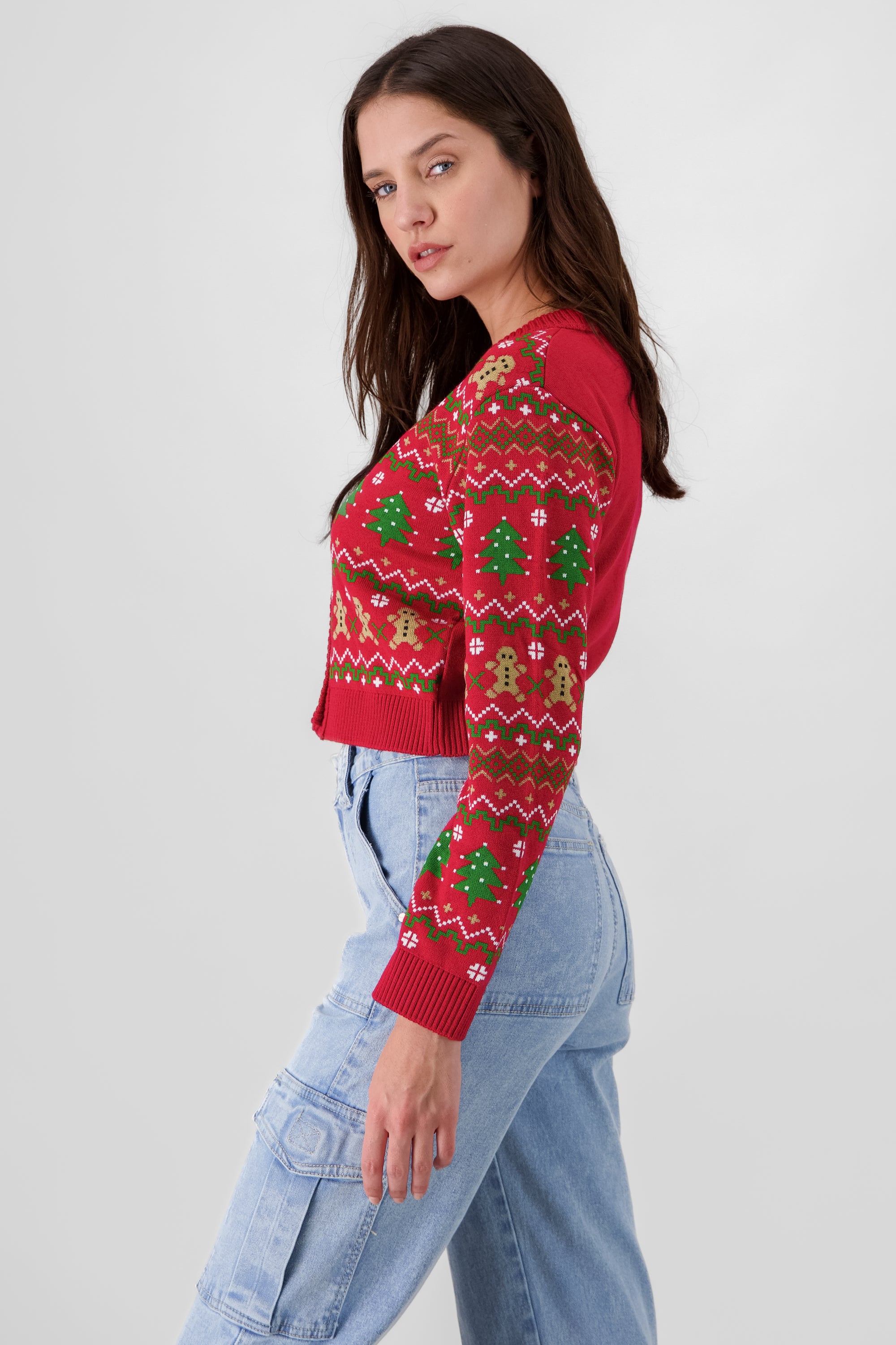 Cropped Christmas Cardigan RED COMBO