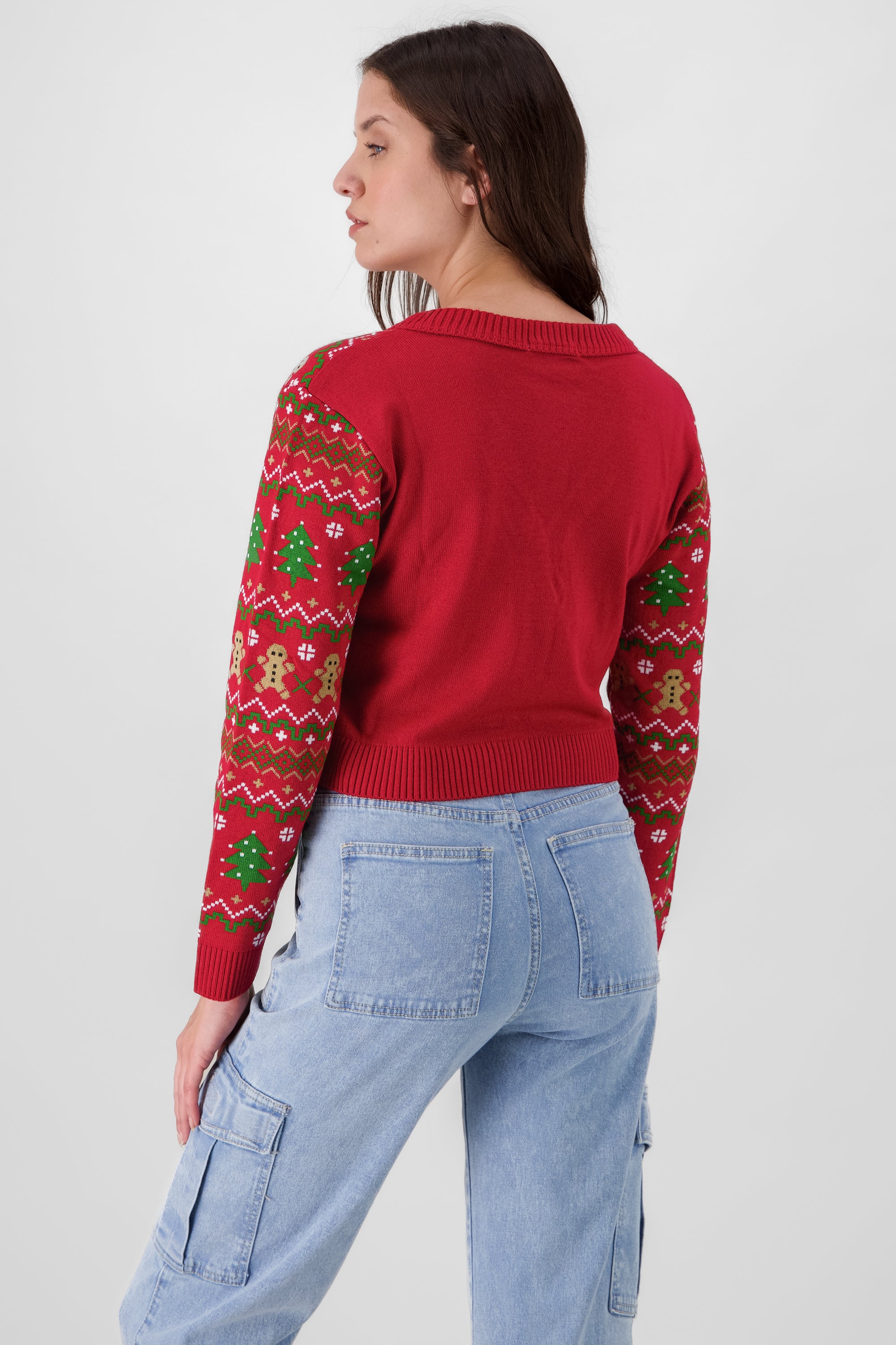 Cropped Christmas Cardigan RED COMBO