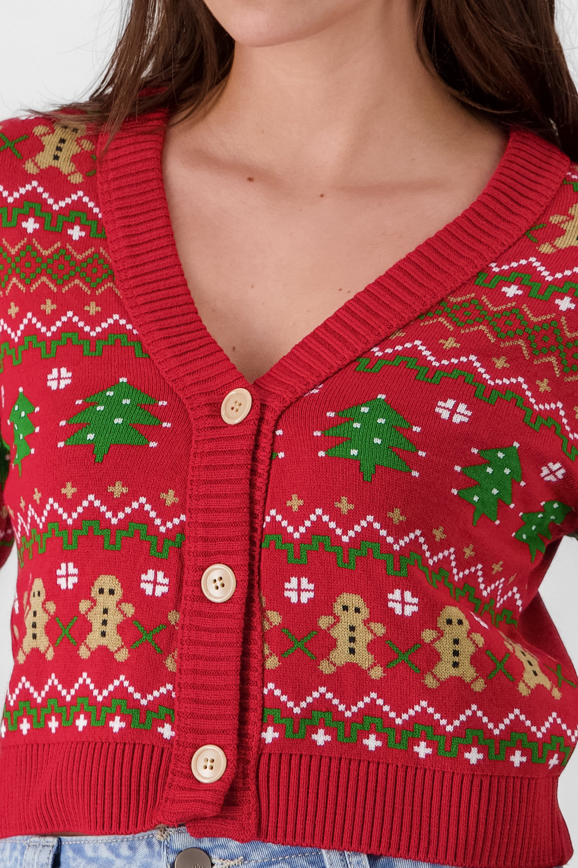 Cropped Christmas Cardigan RED COMBO