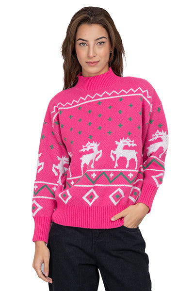 Reindeer Christmas Sweater PINK COMBO