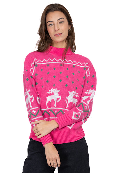 Reindeer Christmas Sweater PINK COMBO