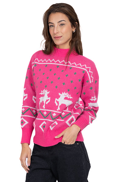 Reindeer Christmas Sweater PINK COMBO