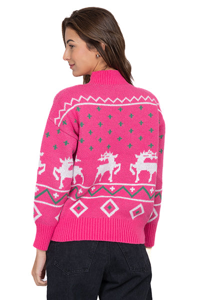 Reindeer Christmas Sweater PINK COMBO