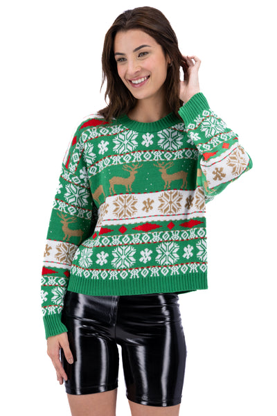 Reindeer Christmas Sweater GREEN COMBO