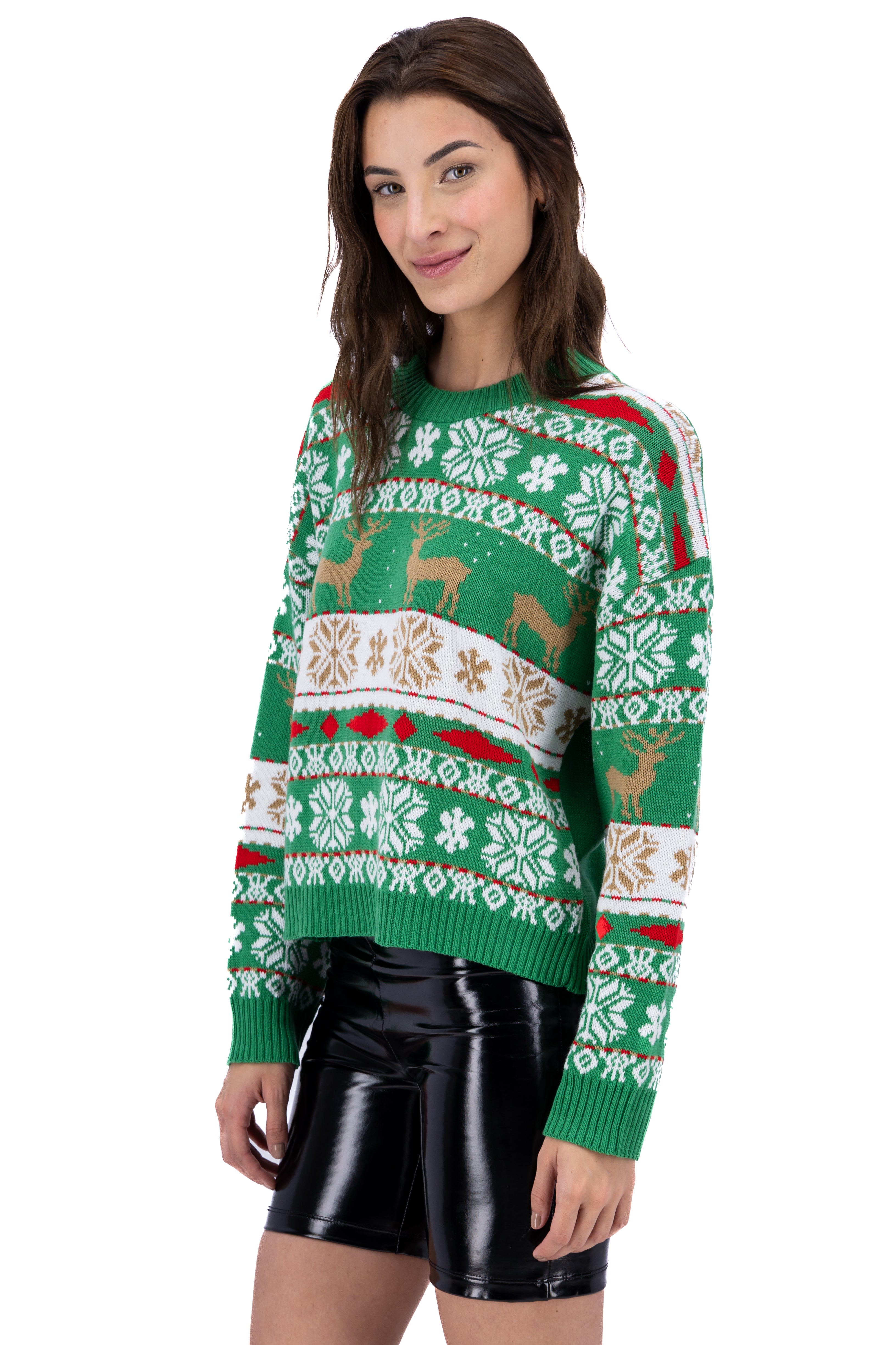 Reindeer Christmas Sweater GREEN COMBO