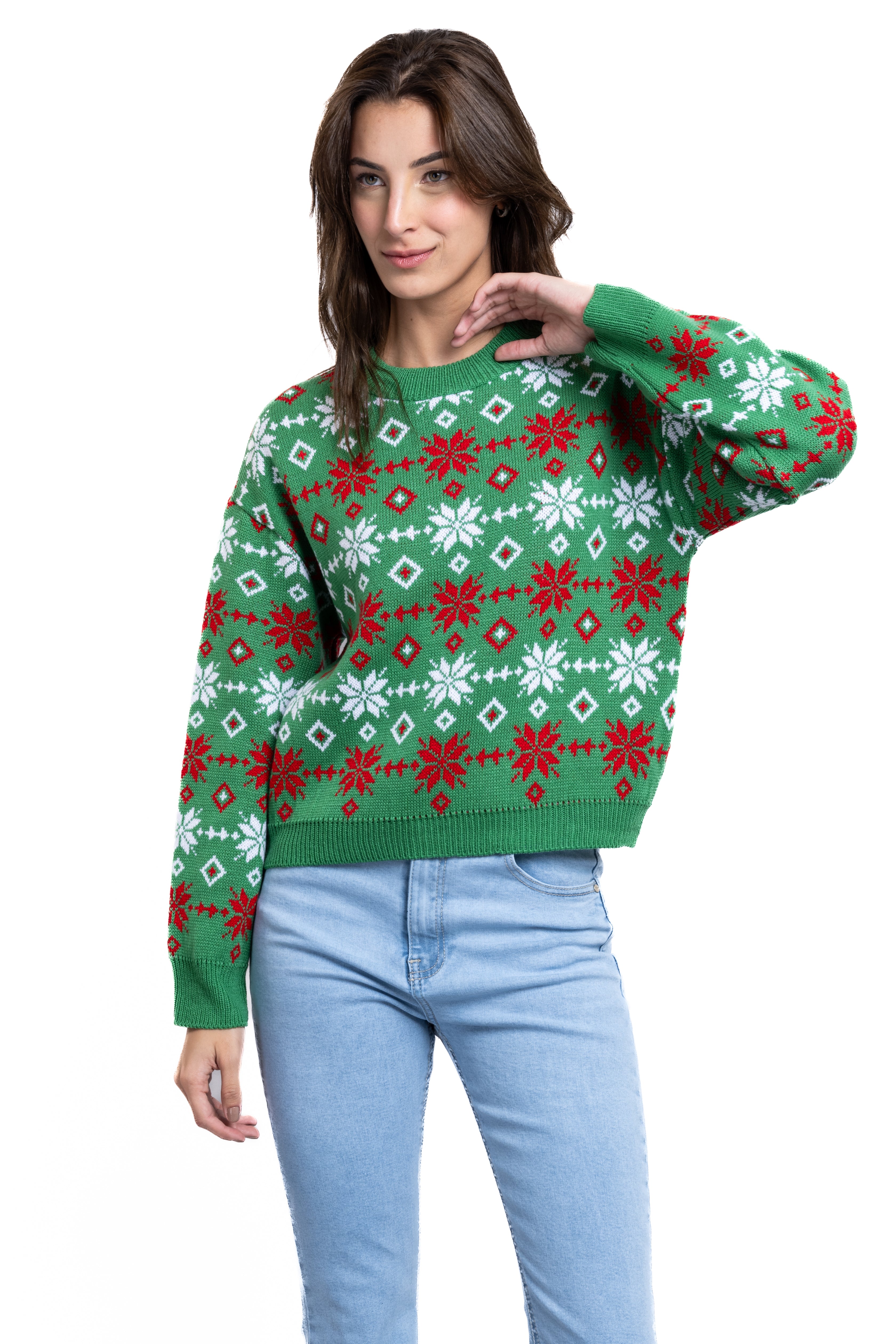 Snowflakes Christmas Sweater GREEN COMBO