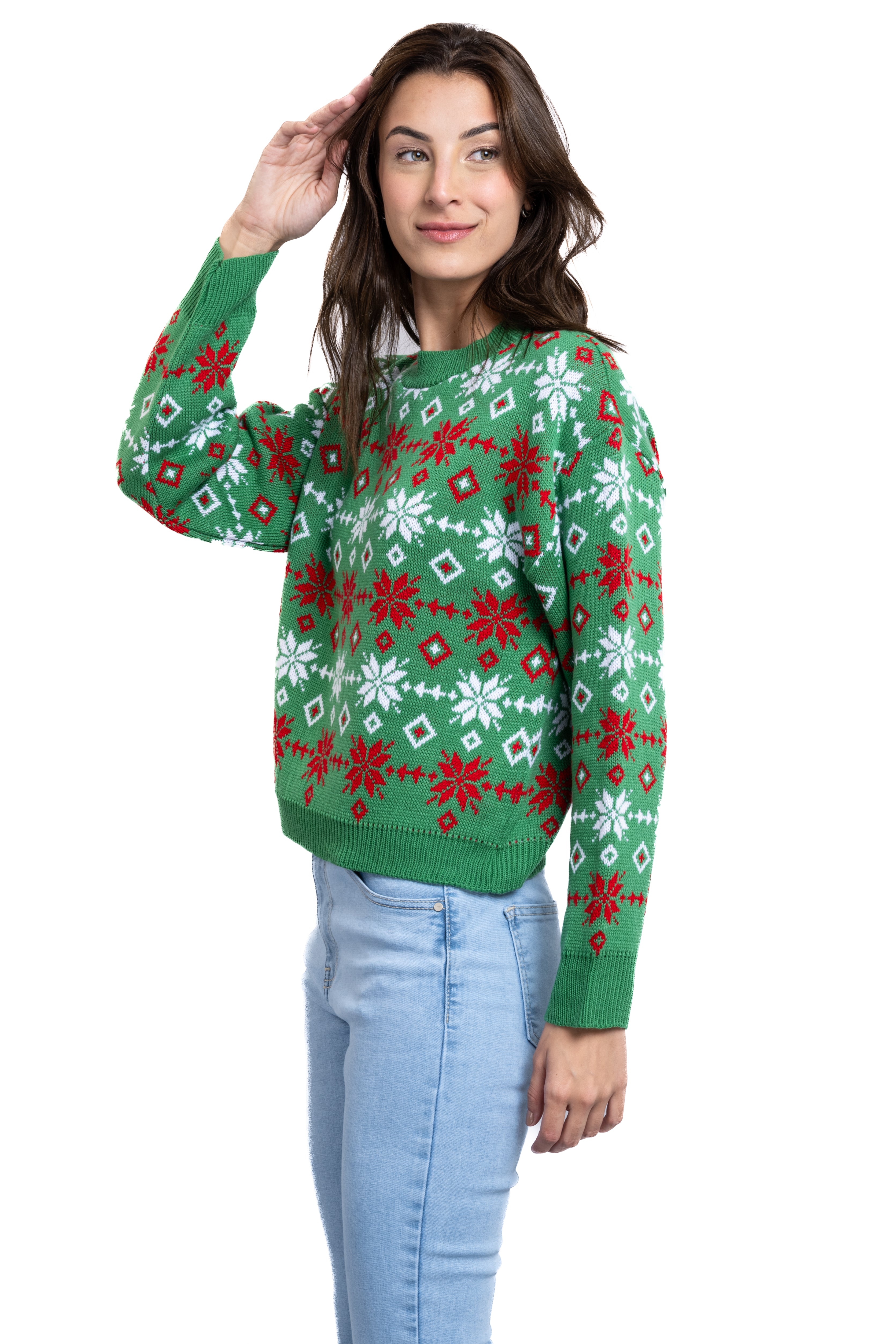 Snowflakes Christmas Sweater GREEN COMBO