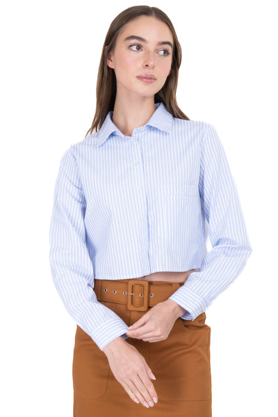 Striped crop blouse with double pockets BLUE COMBO