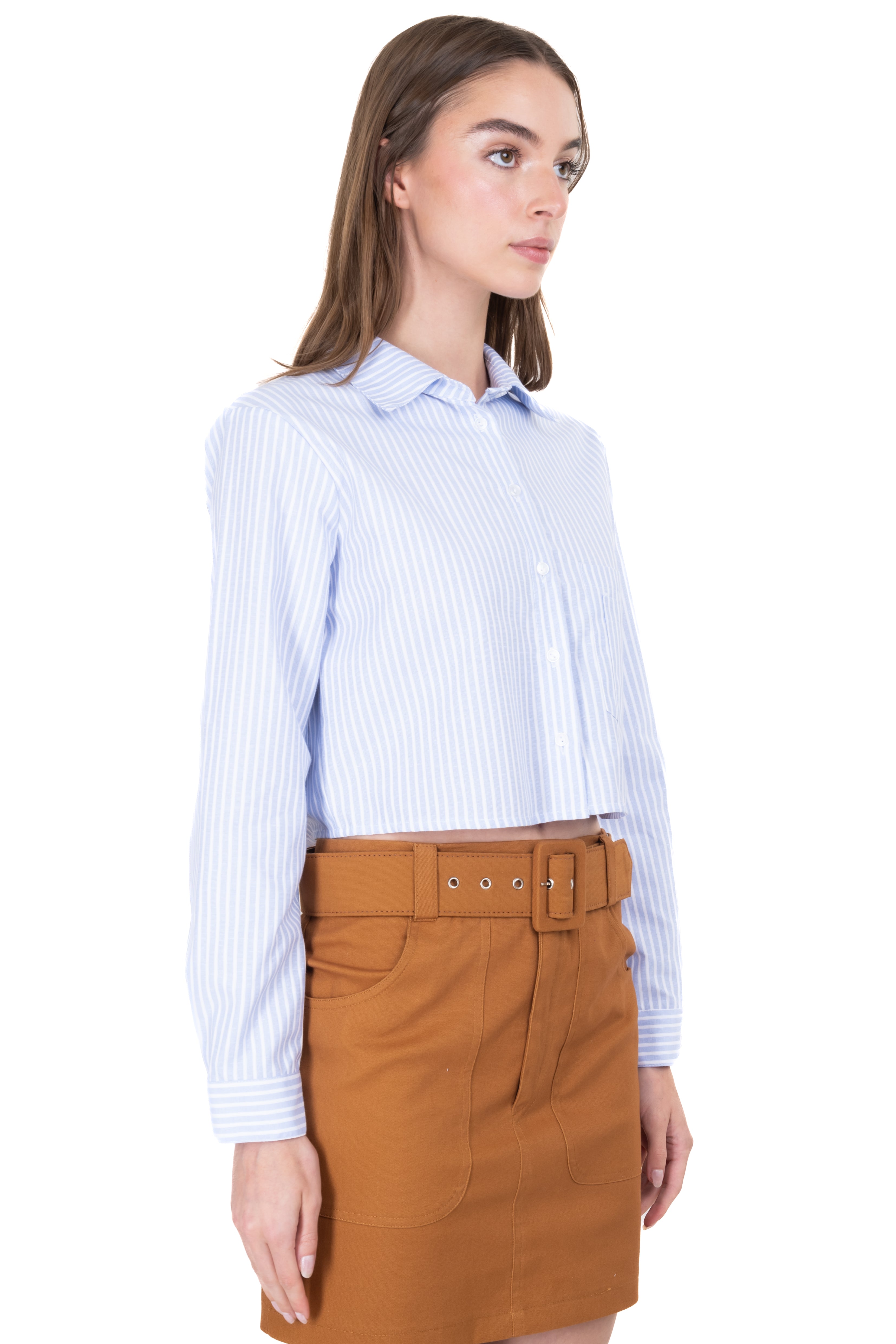 Striped crop blouse with double pockets BLUE COMBO