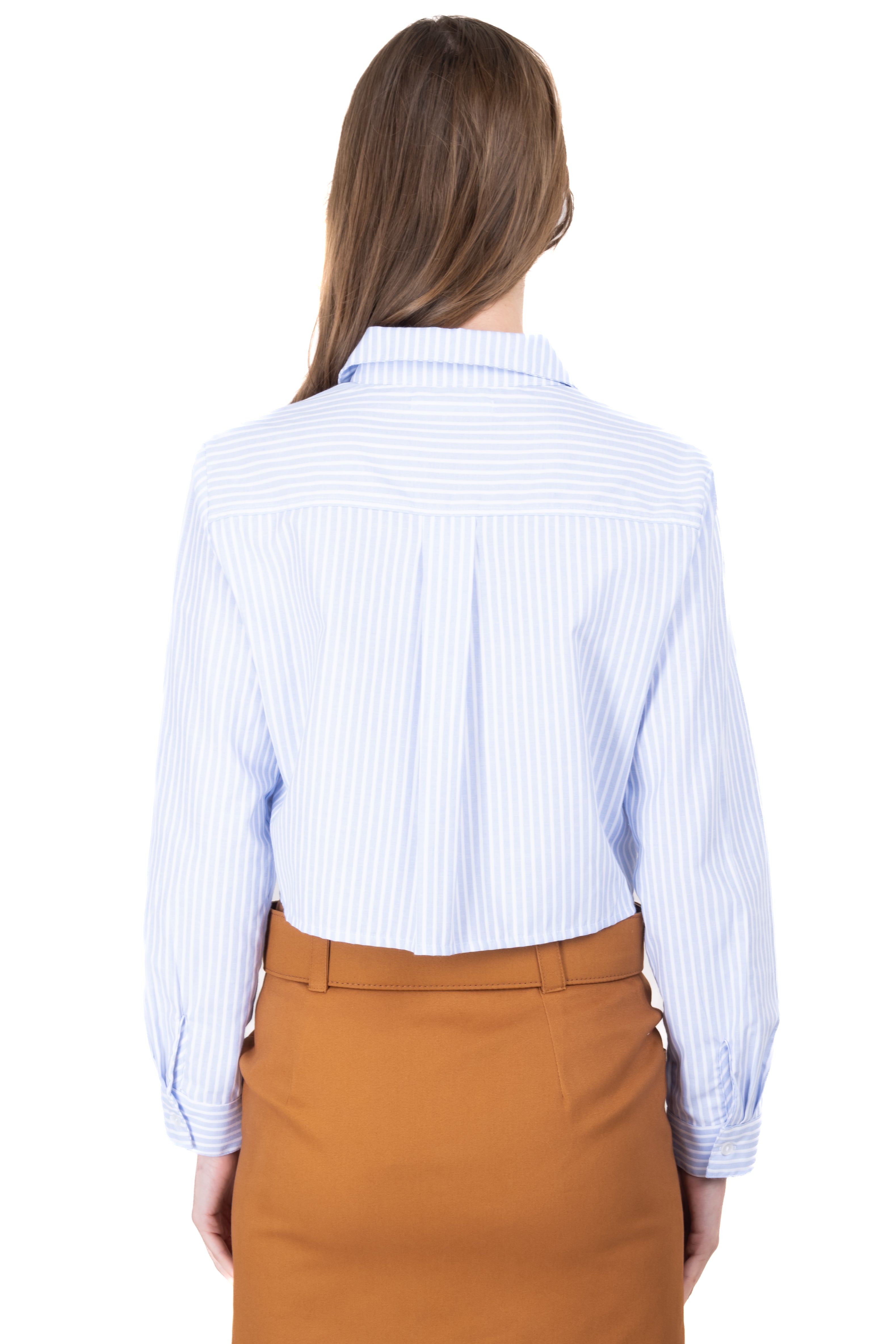 Striped crop blouse with double pockets BLUE COMBO