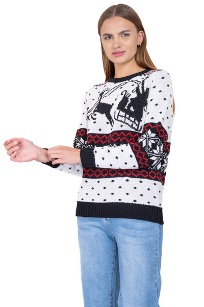 LED Lights Sleigh Christmas Sweater WHITE COMBO