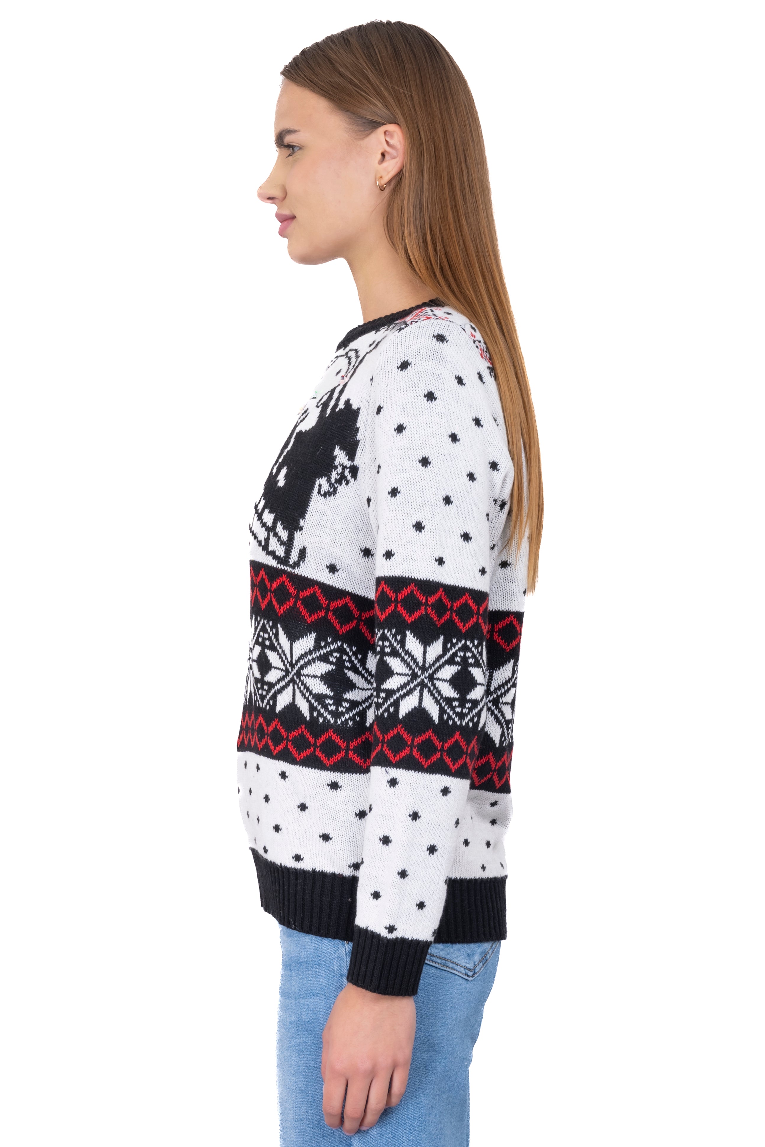 LED Lights Sleigh Christmas Sweater WHITE COMBO