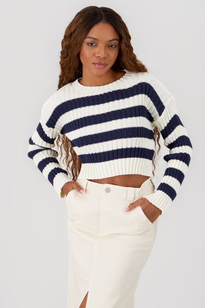 TwoTone Striped Print Cropped Sweater 