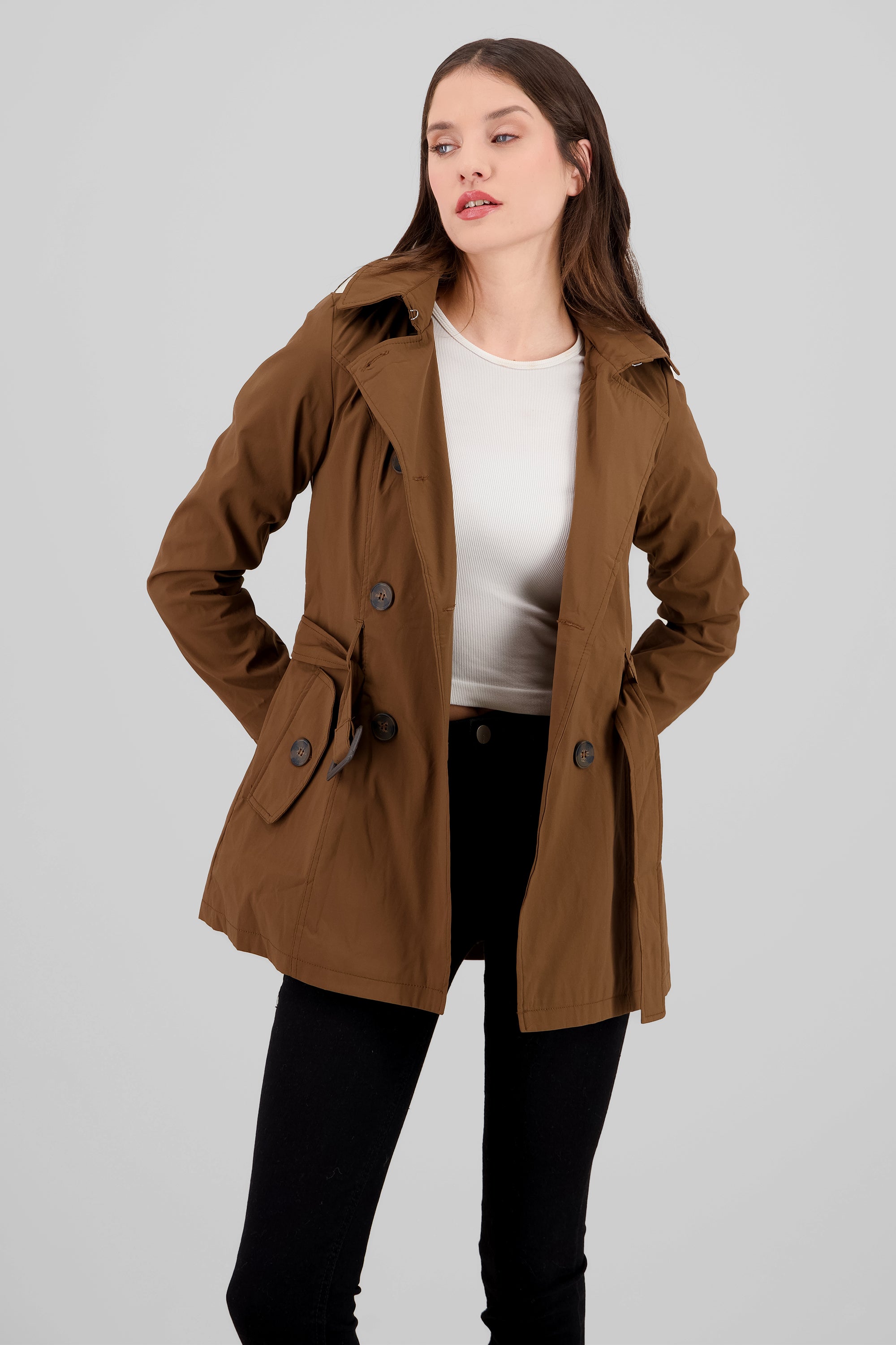 Solid Trench Coat With Button CHOCOLATE