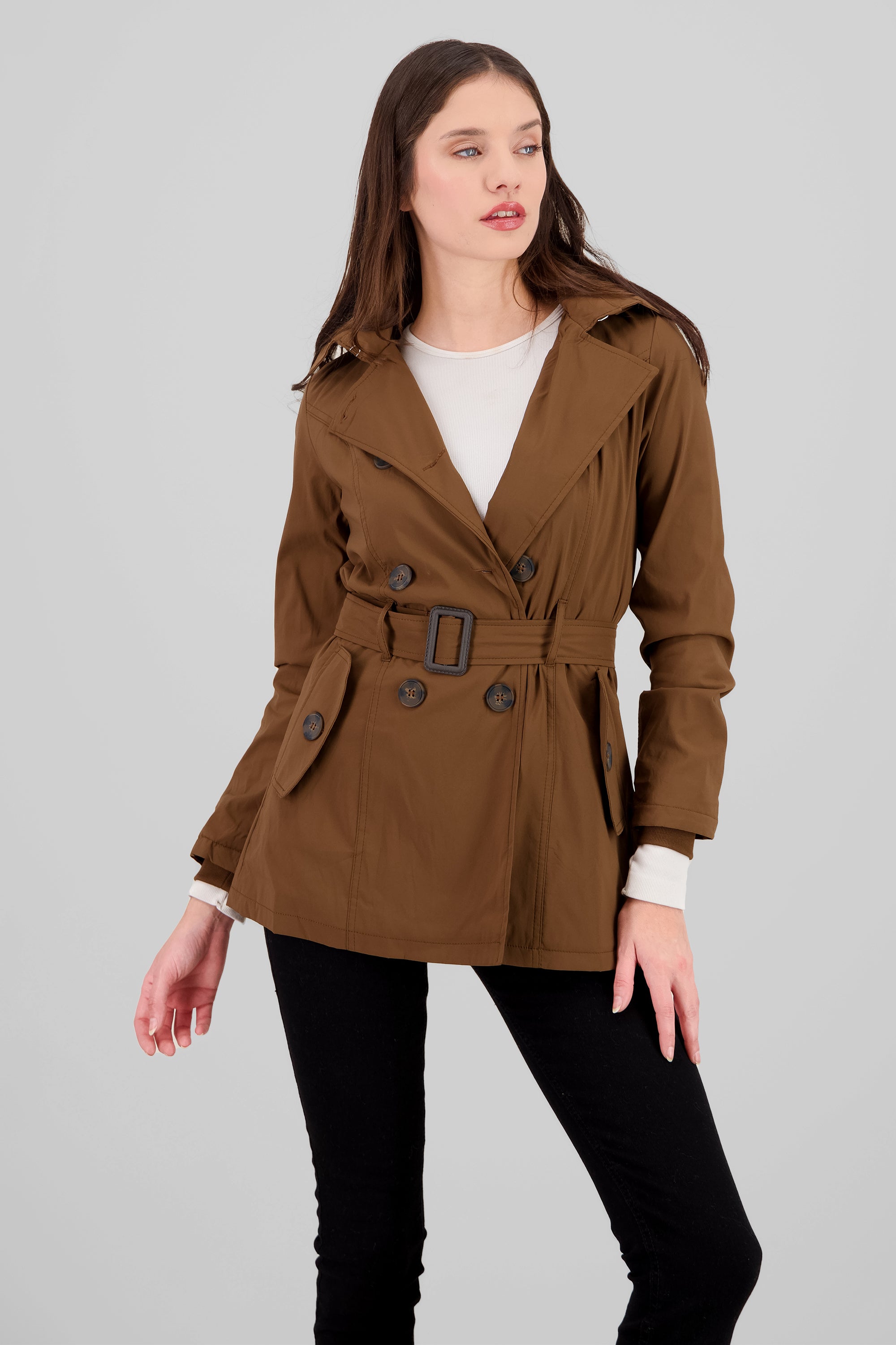 Solid Trench Coat With Button CHOCOLATE