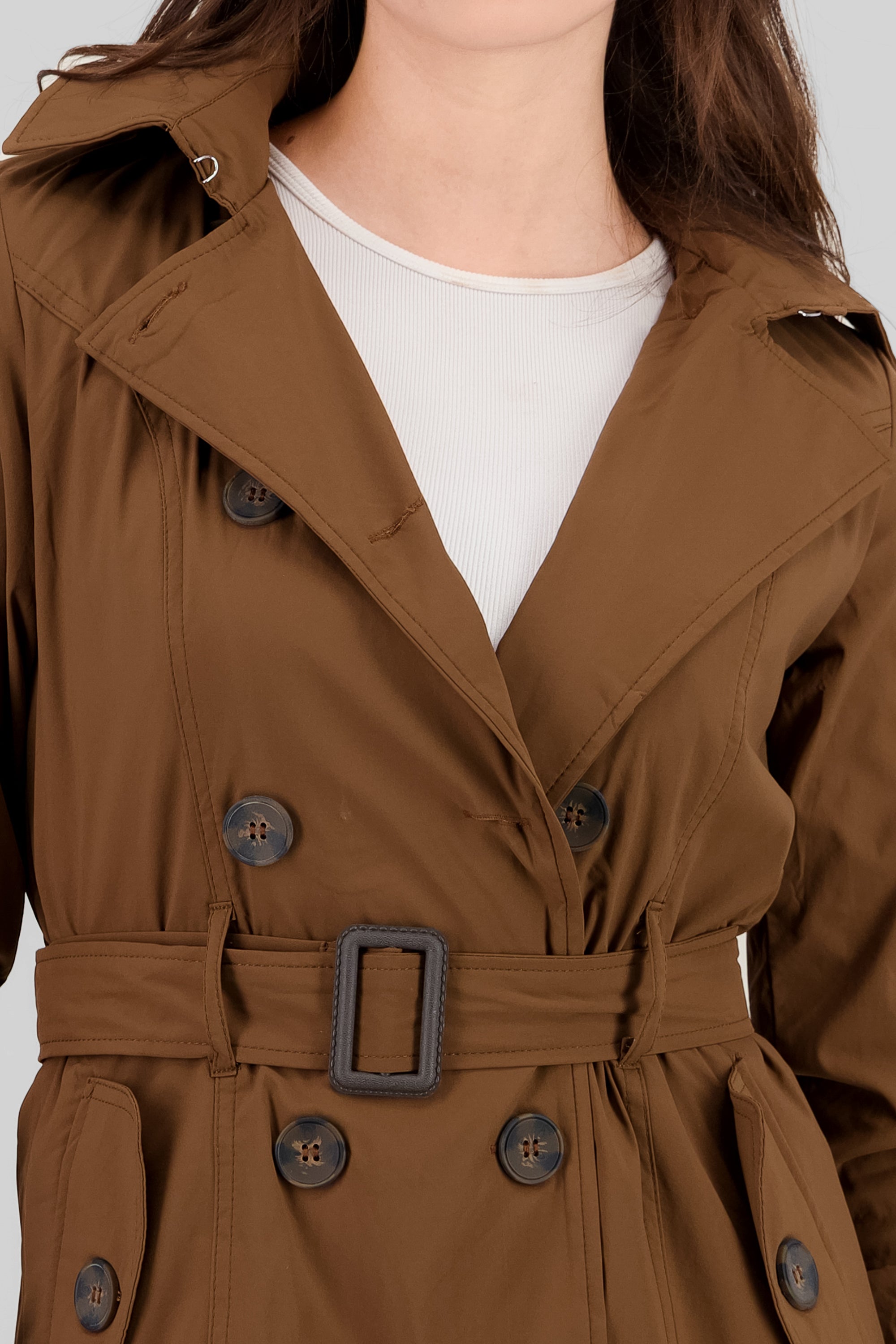 Solid Trench Coat With Button CHOCOLATE