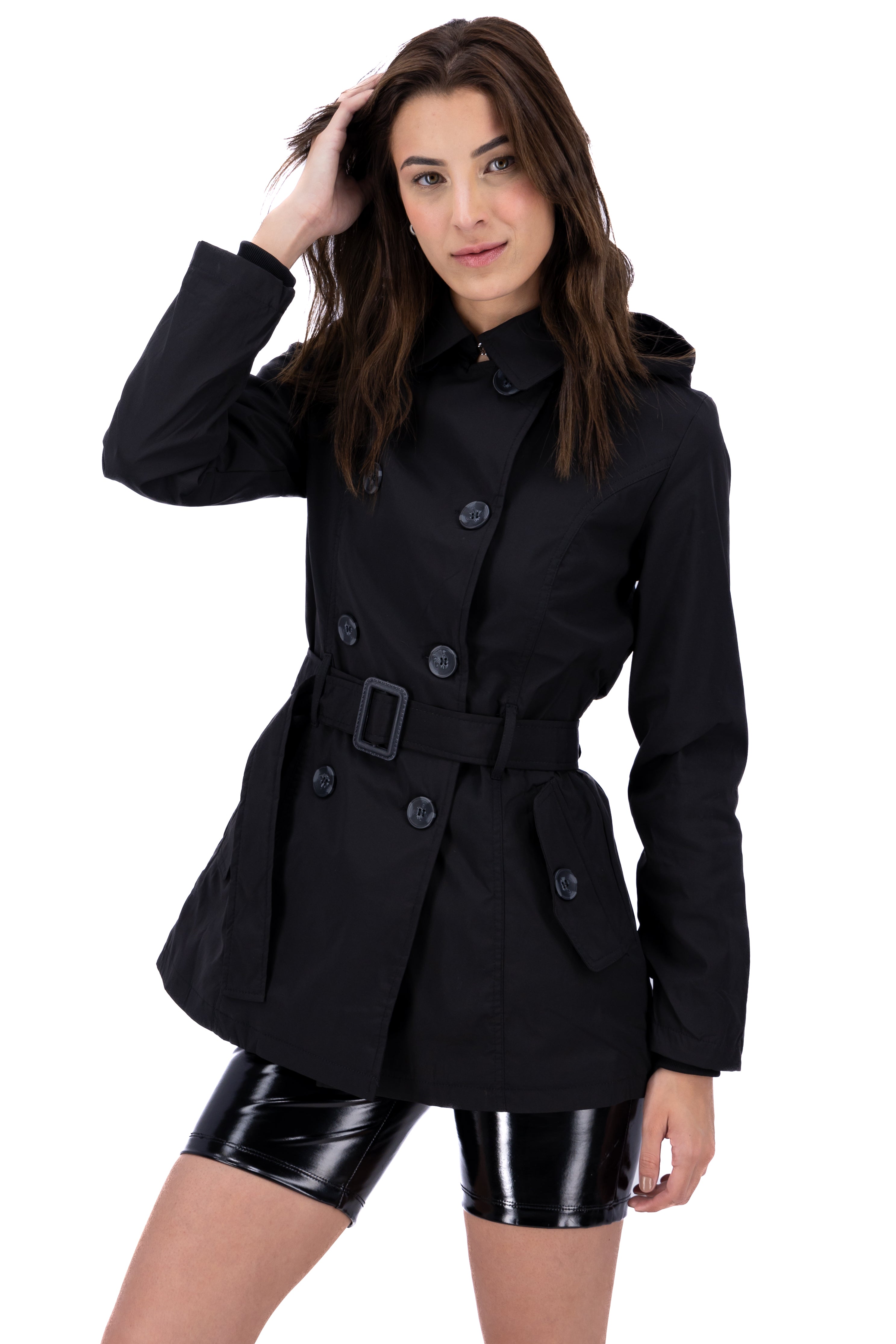 Solid Trench Coat With Button BLACK