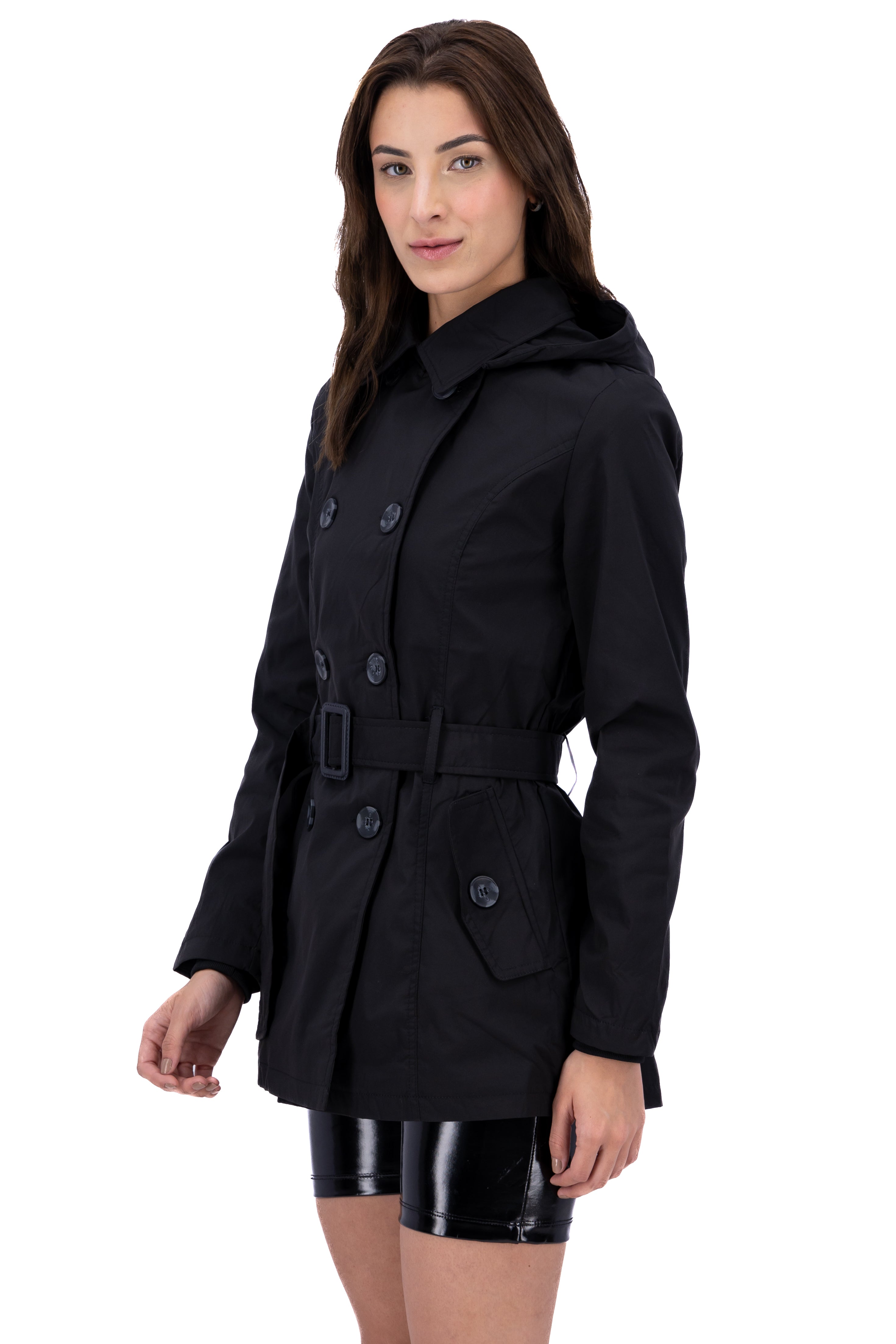 Solid Trench Coat With Button BLACK