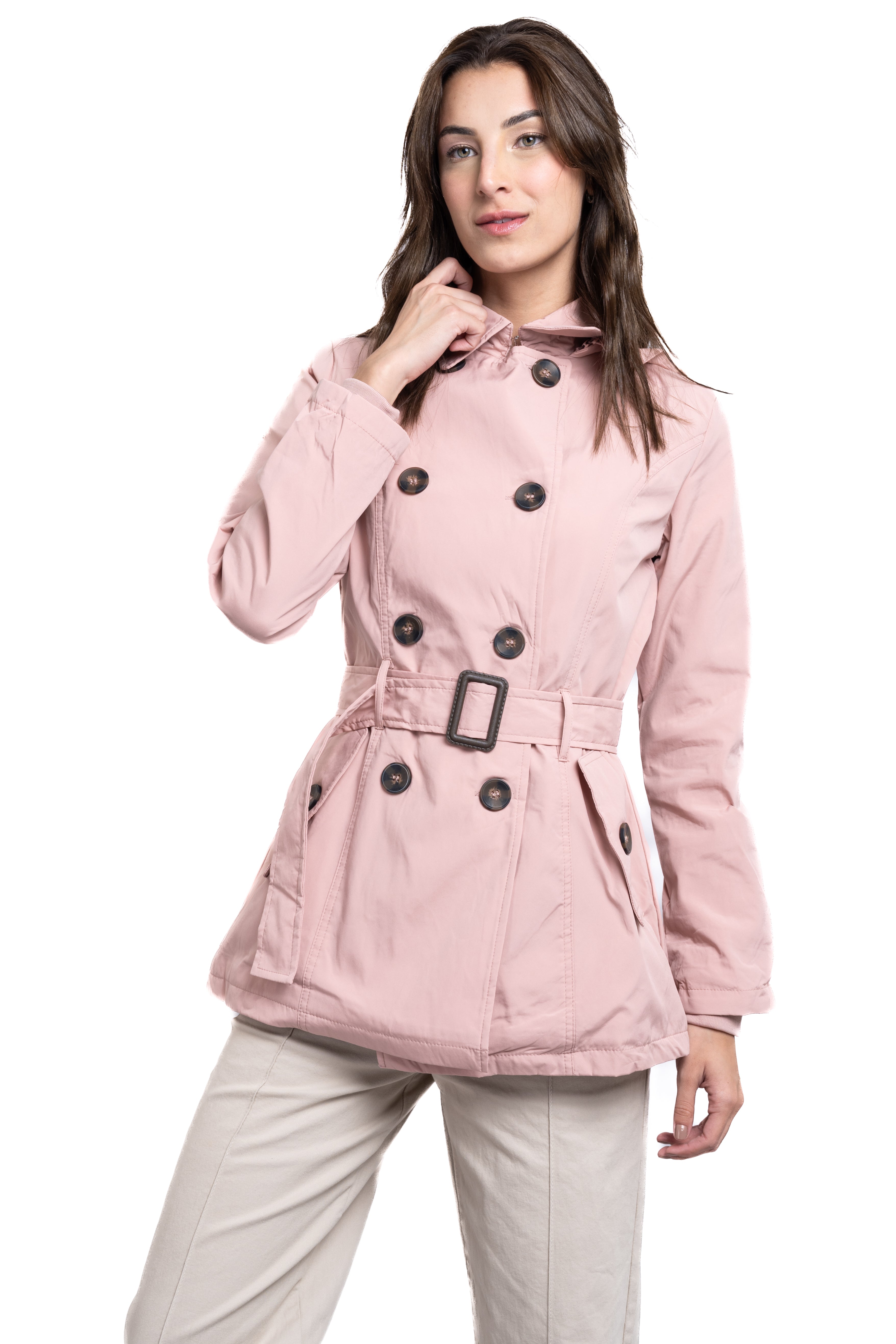 Solid Trench Coat With Button PINK