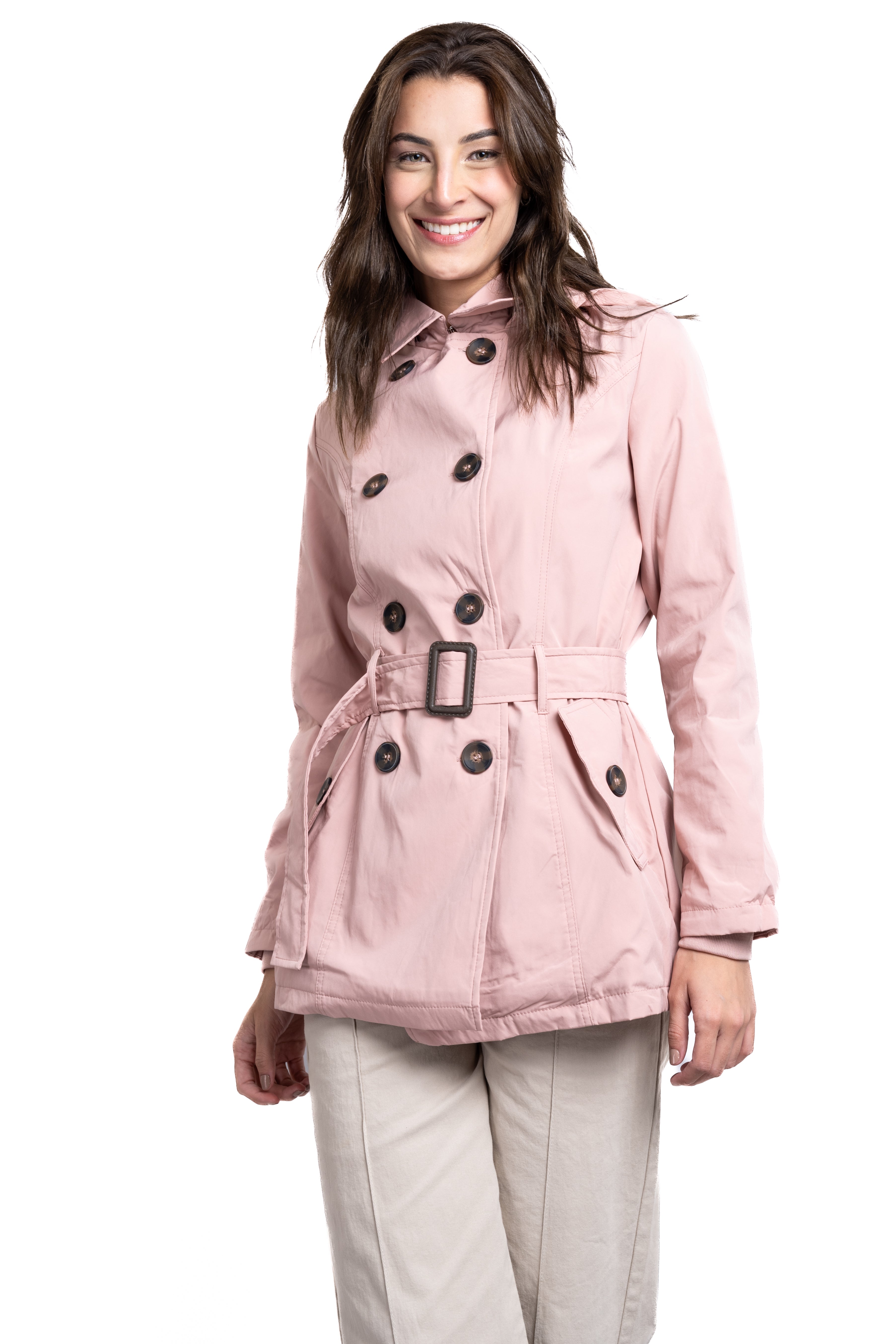 Solid Trench Coat With Button PINK