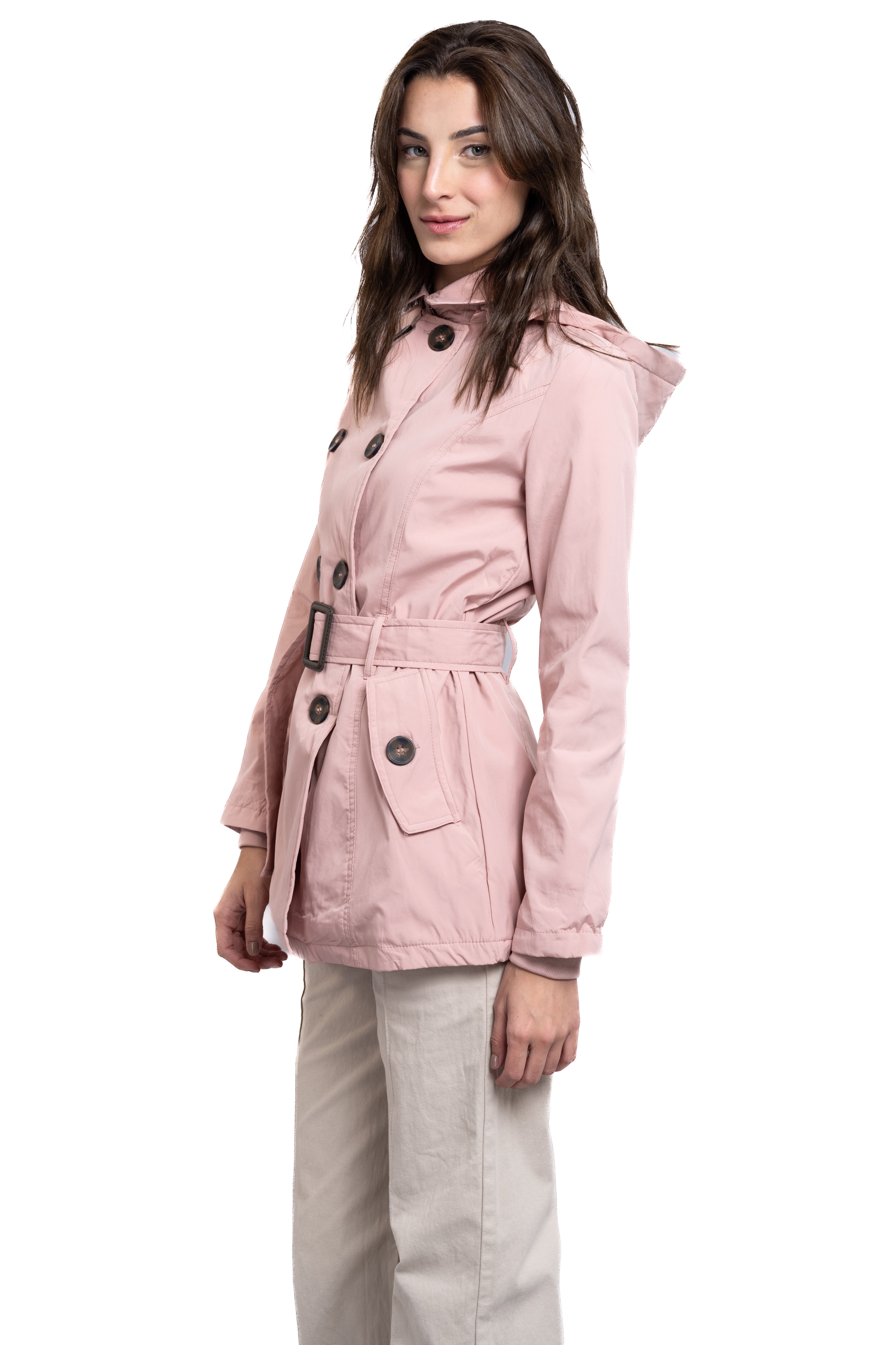 Solid Trench Coat With Button PINK