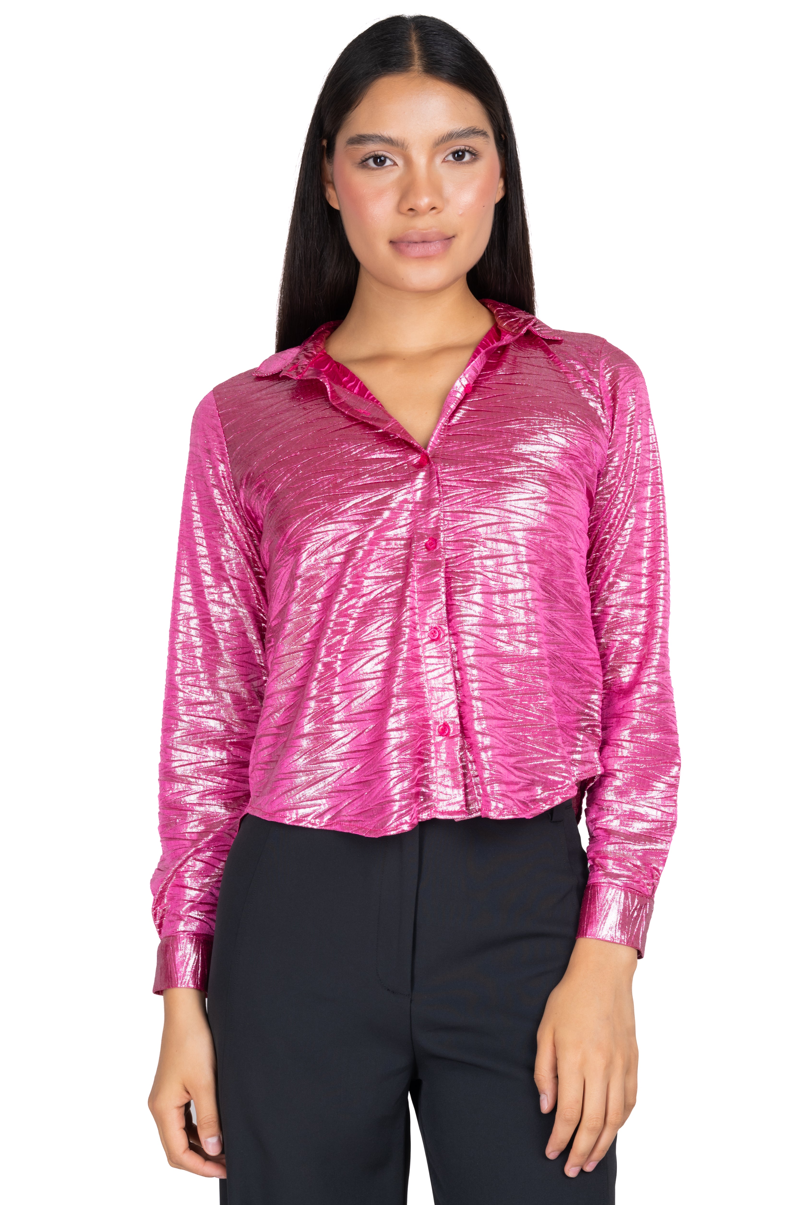 Metallic zigzag texture shirt FUCHSIA