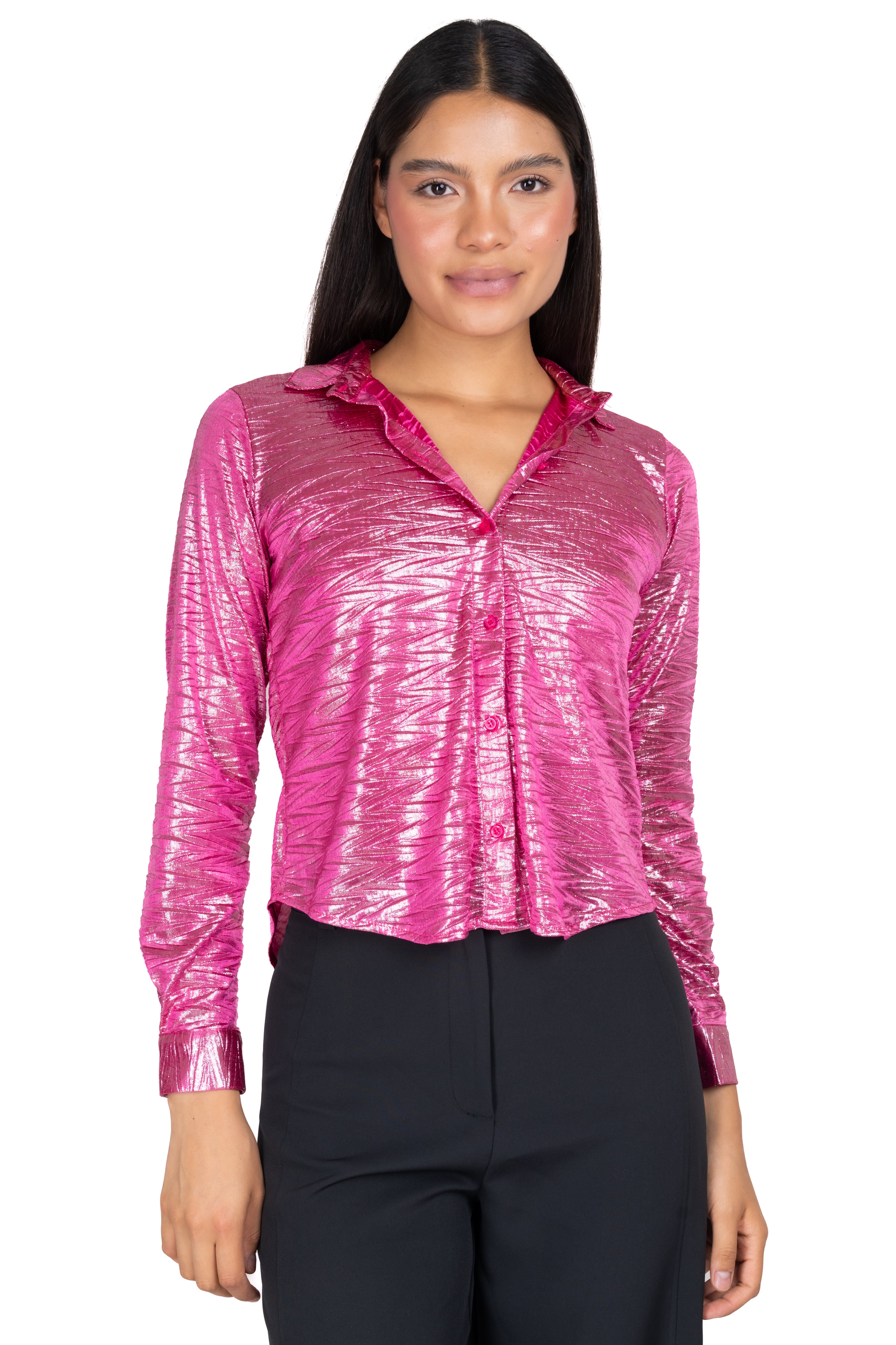 Metallic zigzag texture shirt FUCHSIA