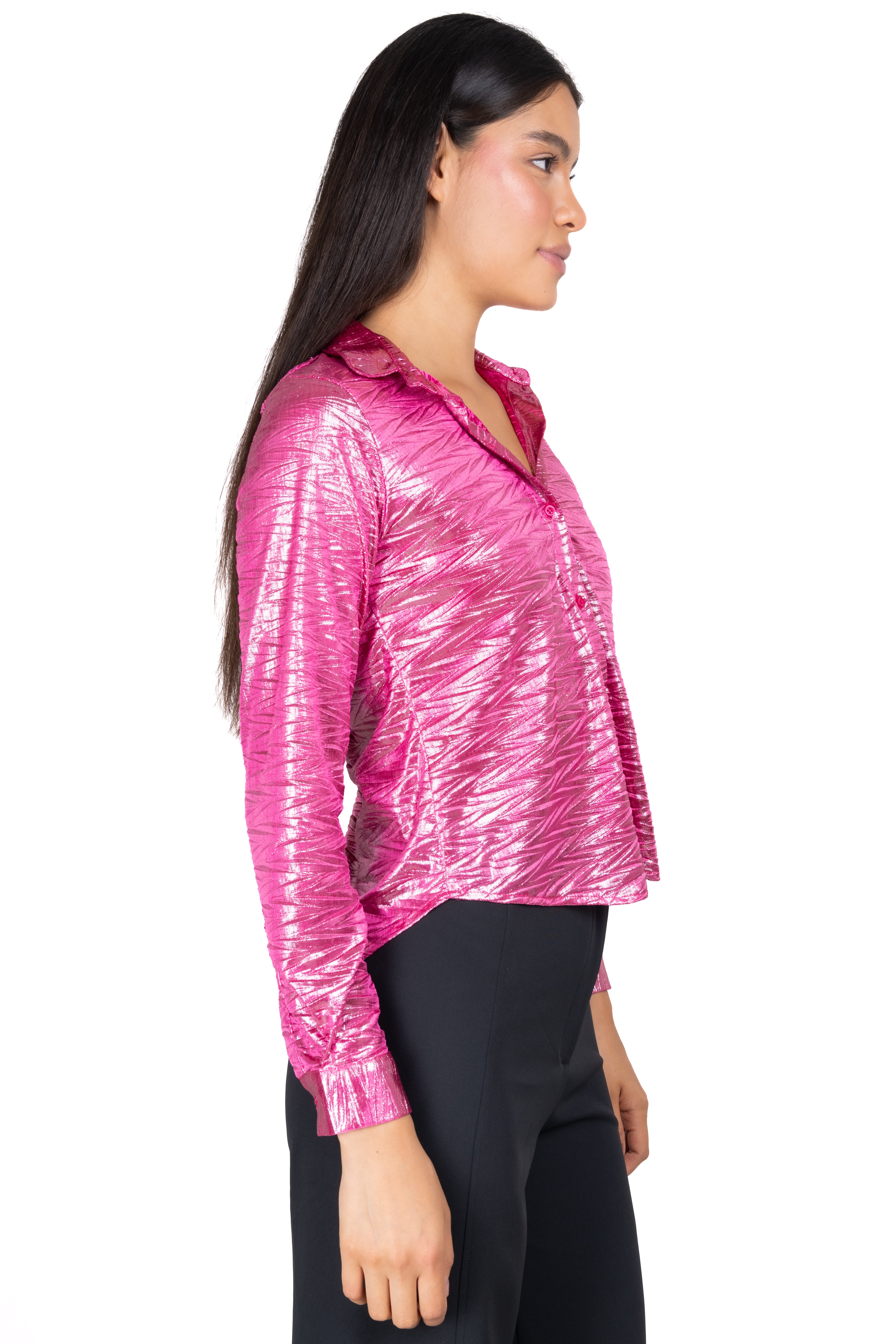 Metallic zigzag texture shirt FUCHSIA