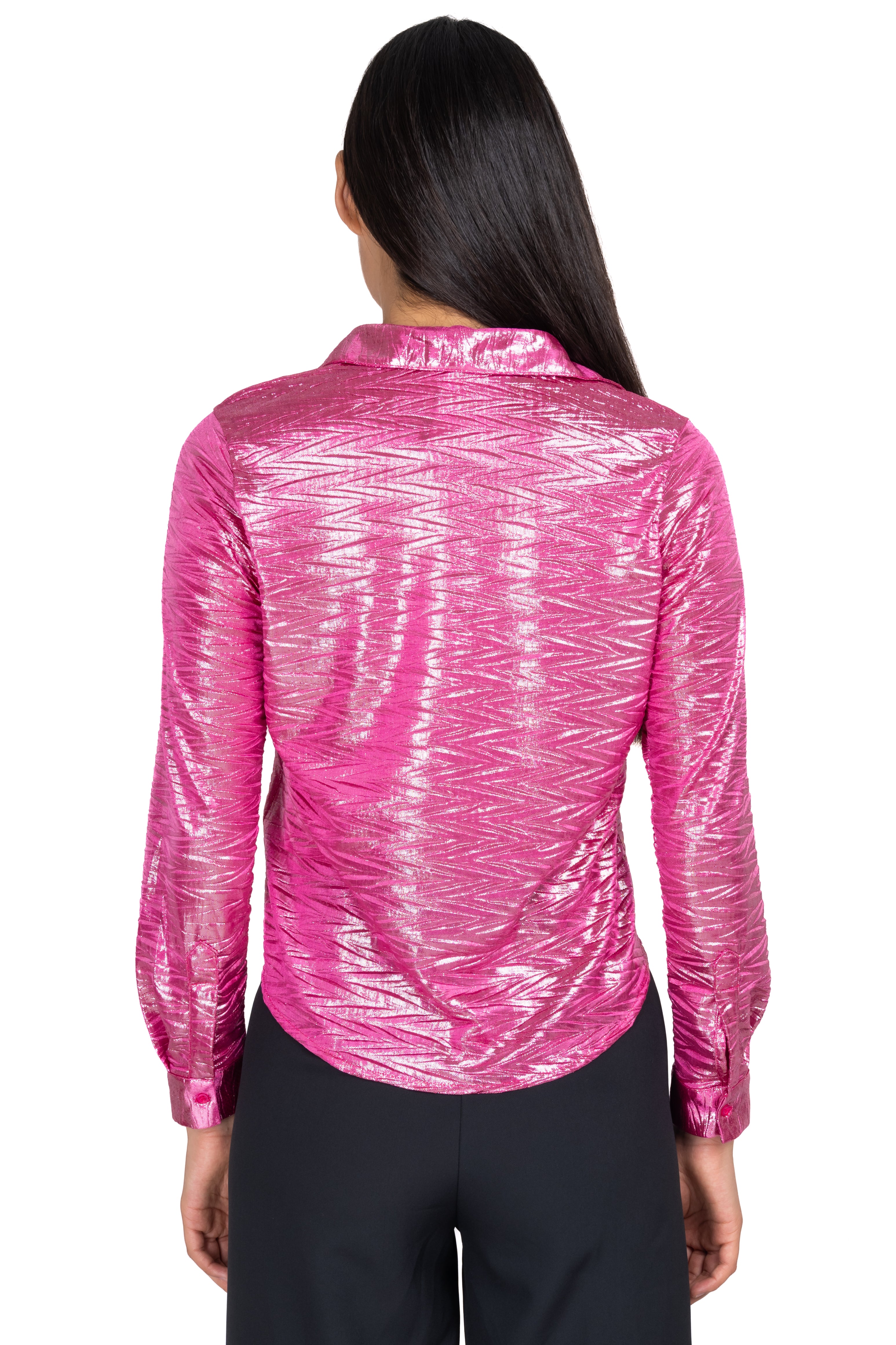 Metallic zigzag texture shirt FUCHSIA