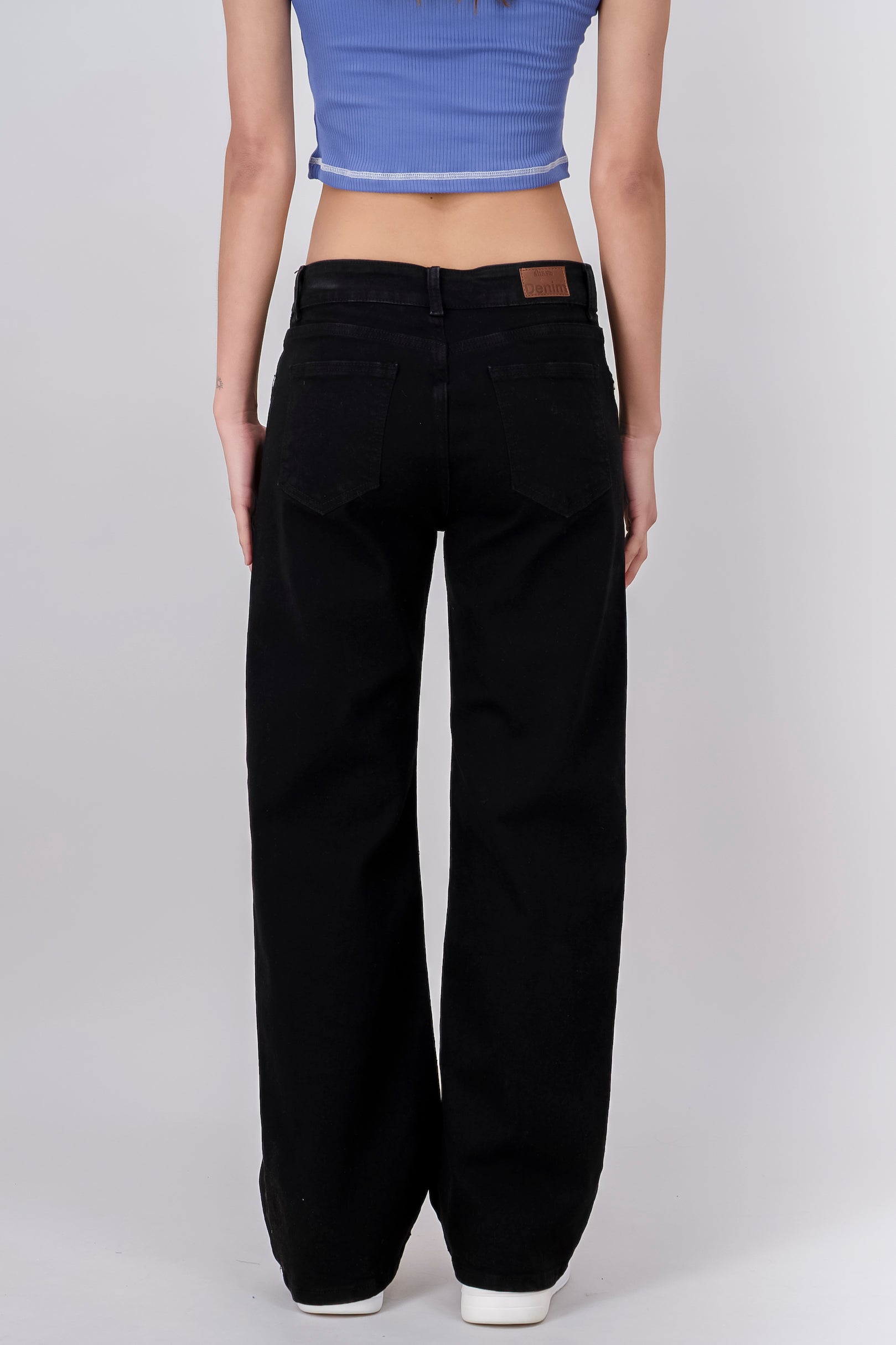 Straight jeans with distressed effect BLACK