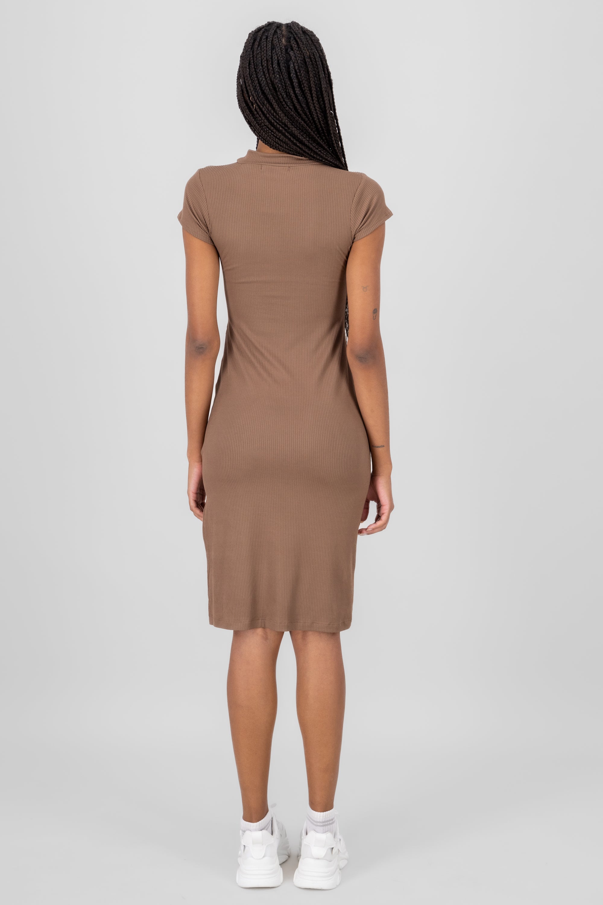 Shortsleeved mini bodycon dress BROWN