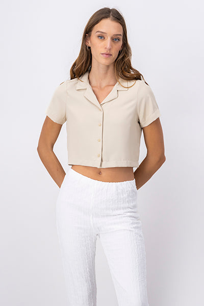 Boxy short sleeved crop blouse BEIGE