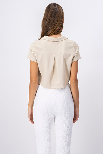 Boxy short sleeved crop blouse BEIGE