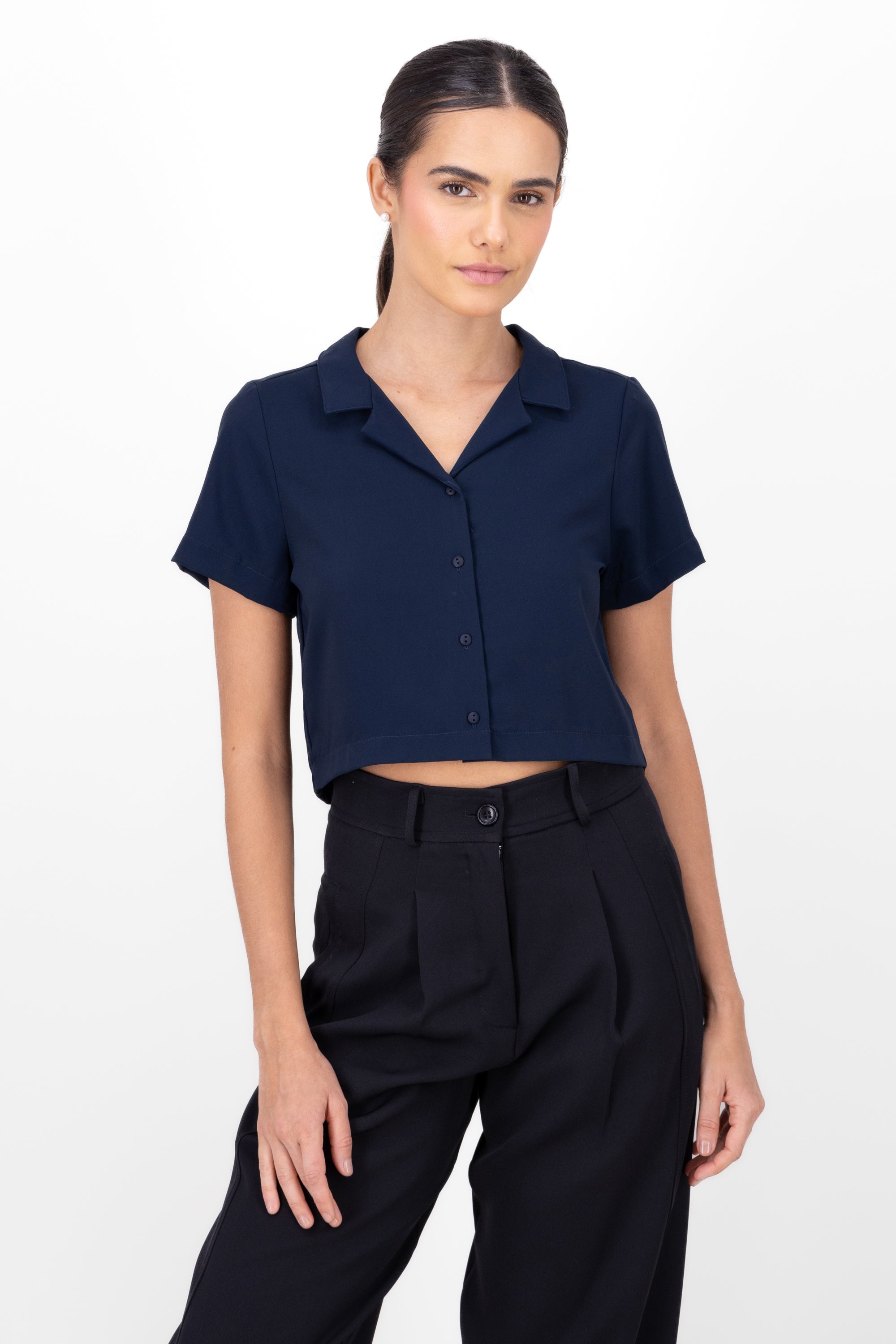 Boxy short sleeved crop blouse NAVY