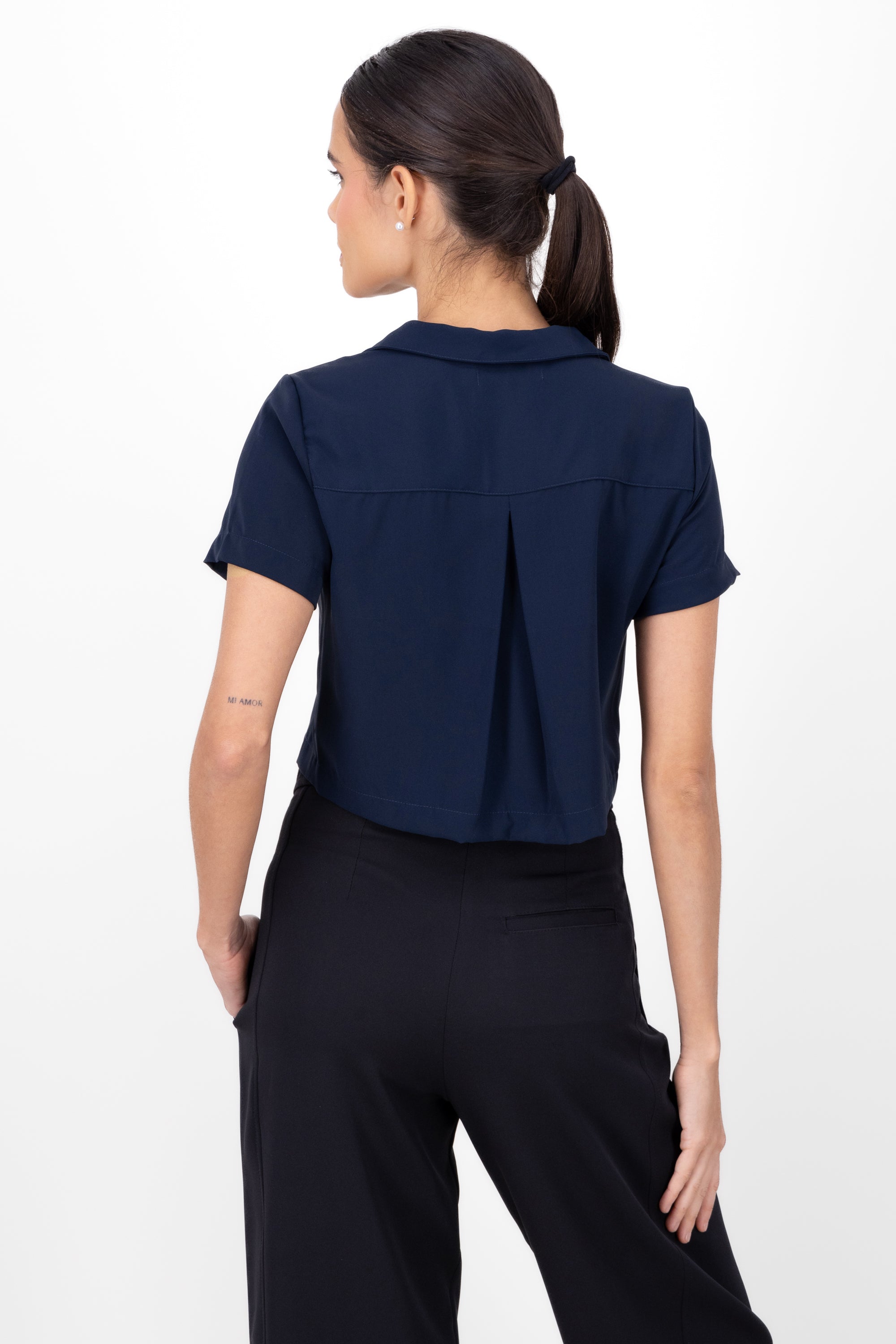 Boxy short sleeved crop blouse NAVY