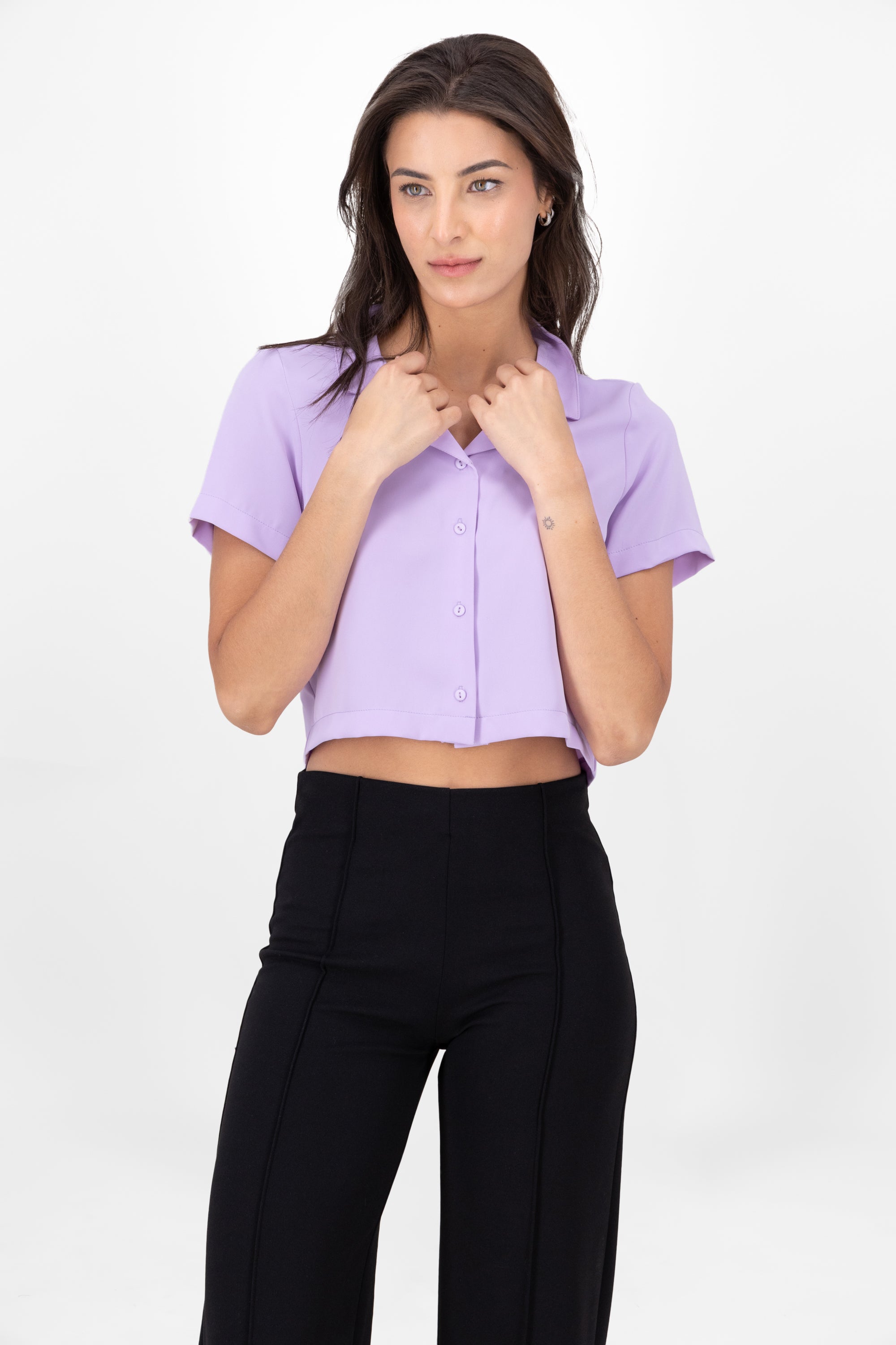 Boxy short sleeved crop blouse PASTEL PURPLE