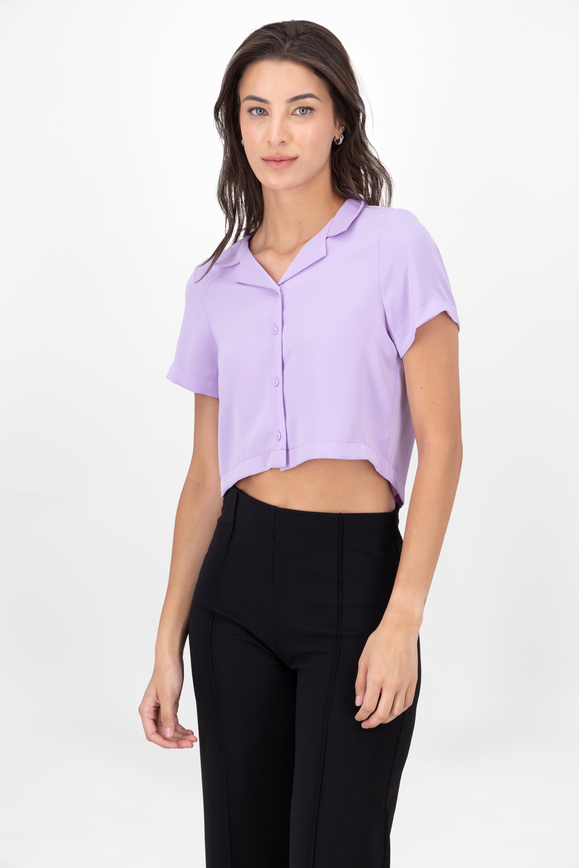 Boxy short sleeved crop blouse PASTEL PURPLE