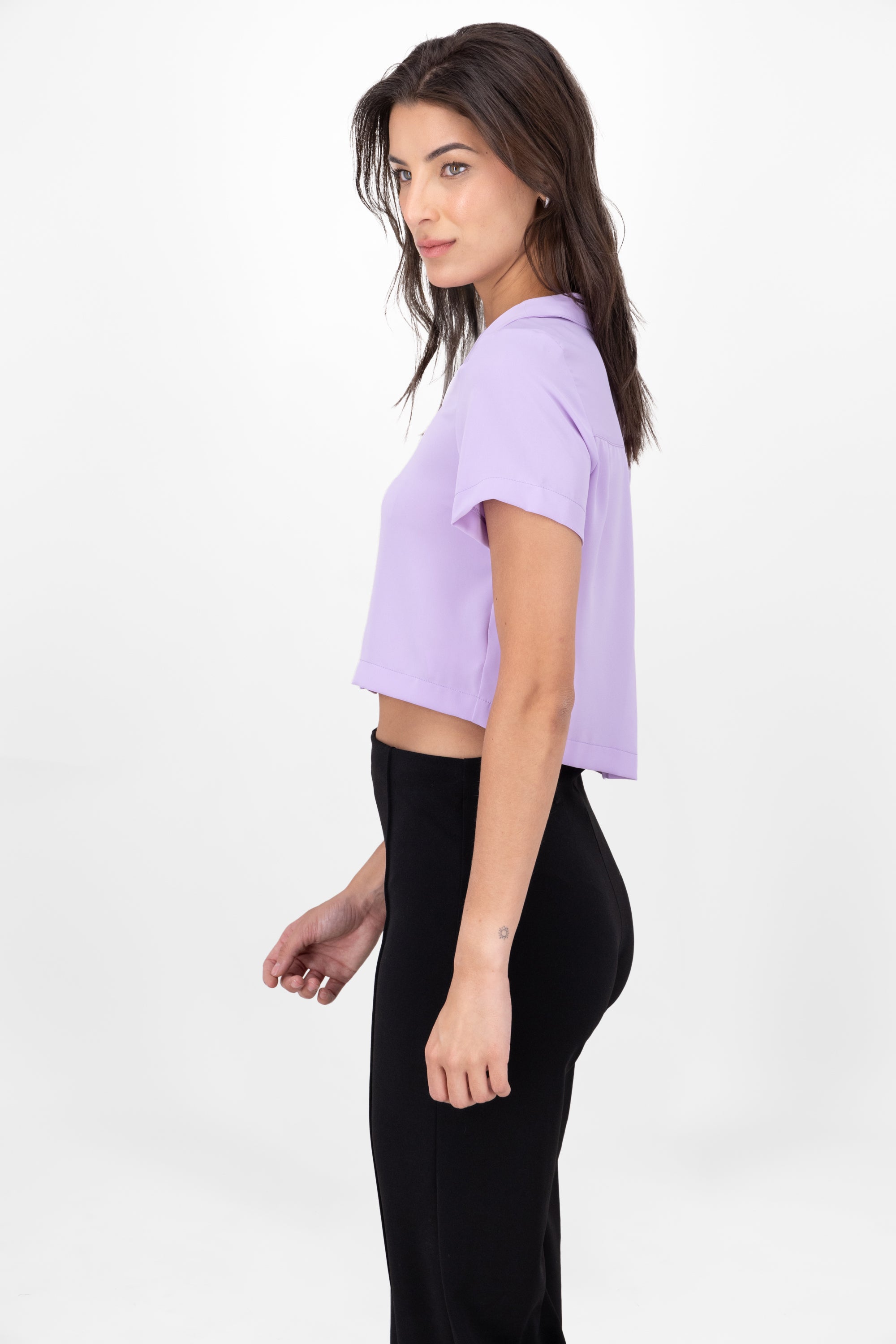 Boxy short sleeved crop blouse PASTEL PURPLE