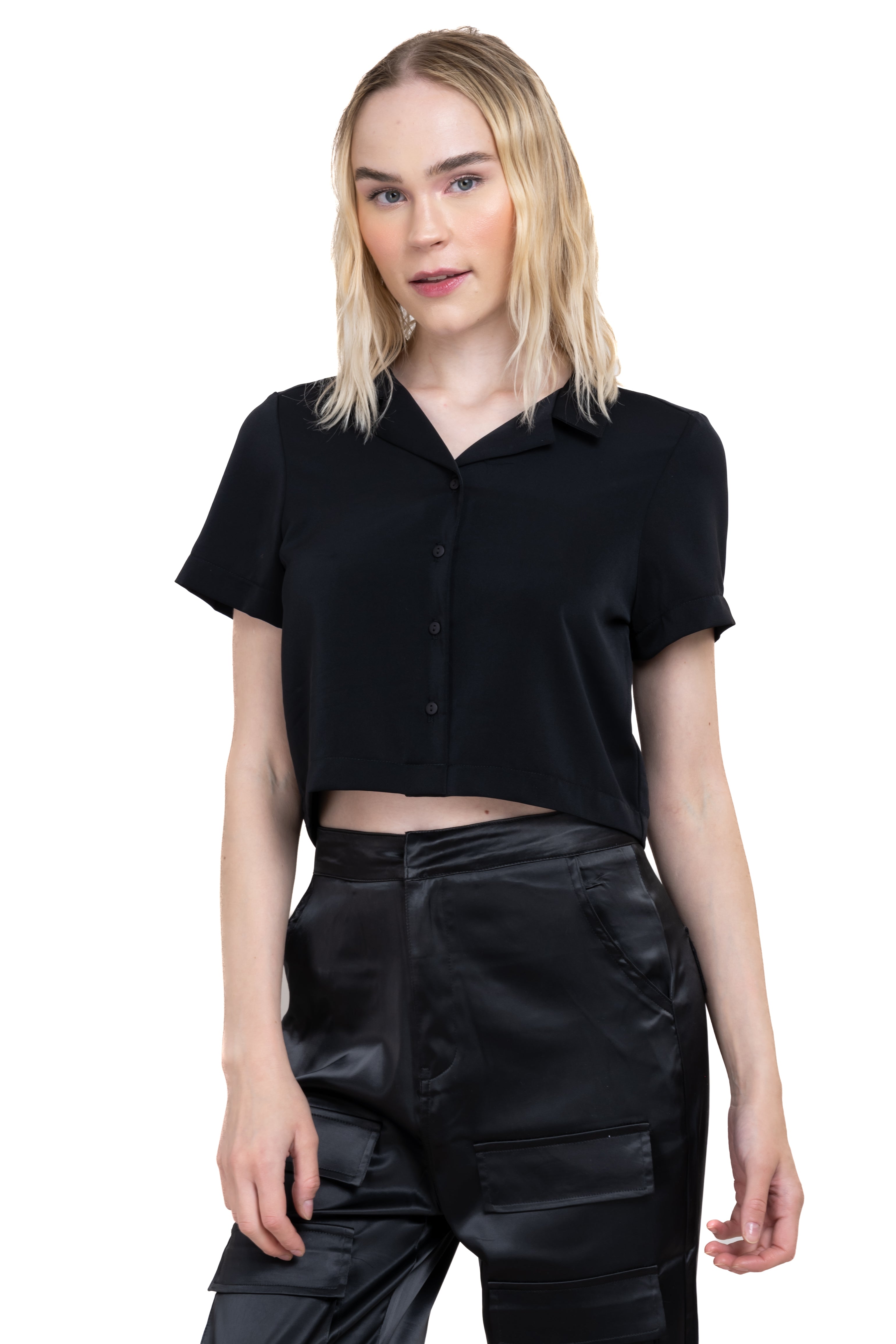 Boxy short sleeved crop blouse BLACK