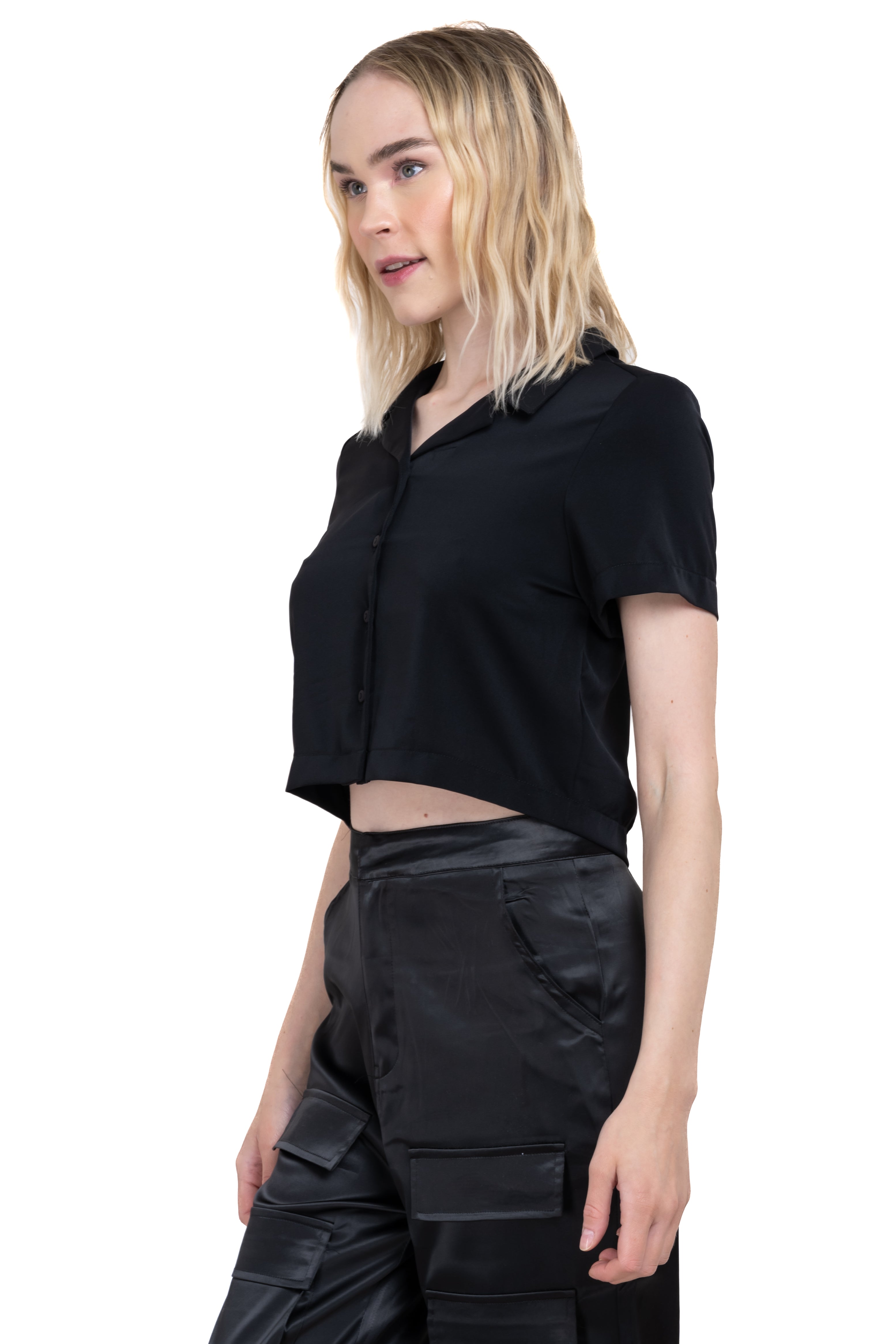 Boxy short sleeved crop blouse BLACK