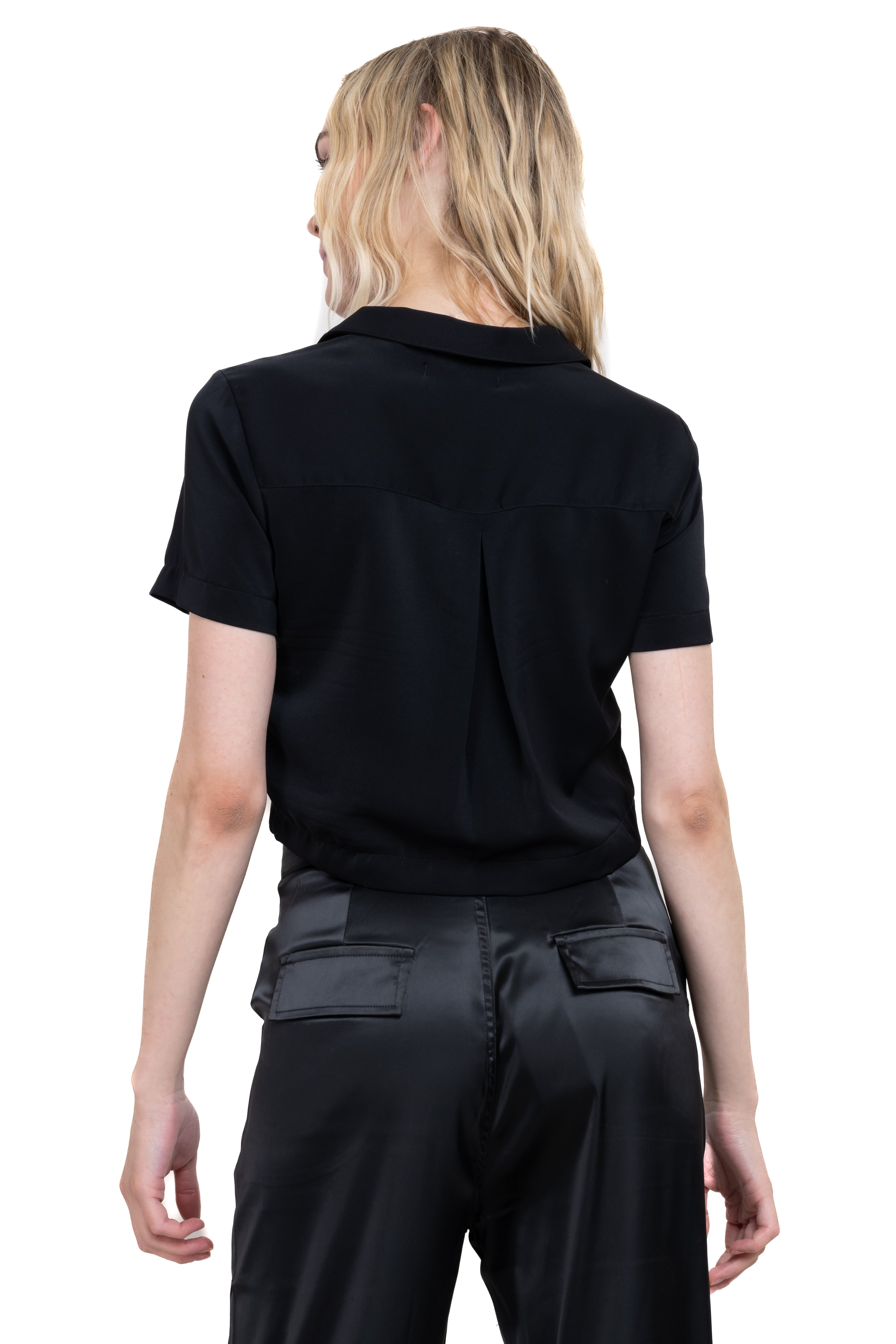 Boxy short sleeved crop blouse BLACK