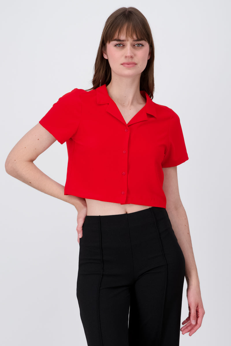 Boxy short sleeved crop blouse RED