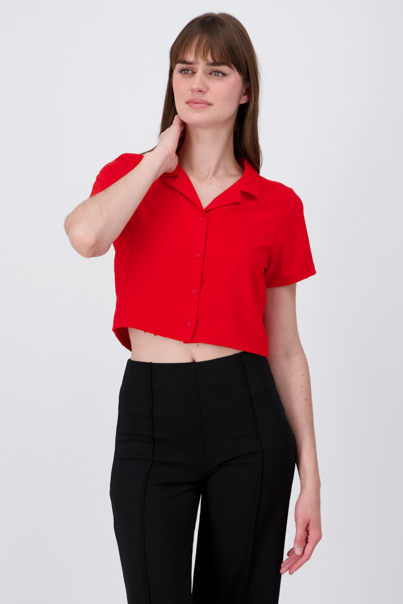 Boxy short sleeved crop blouse RED