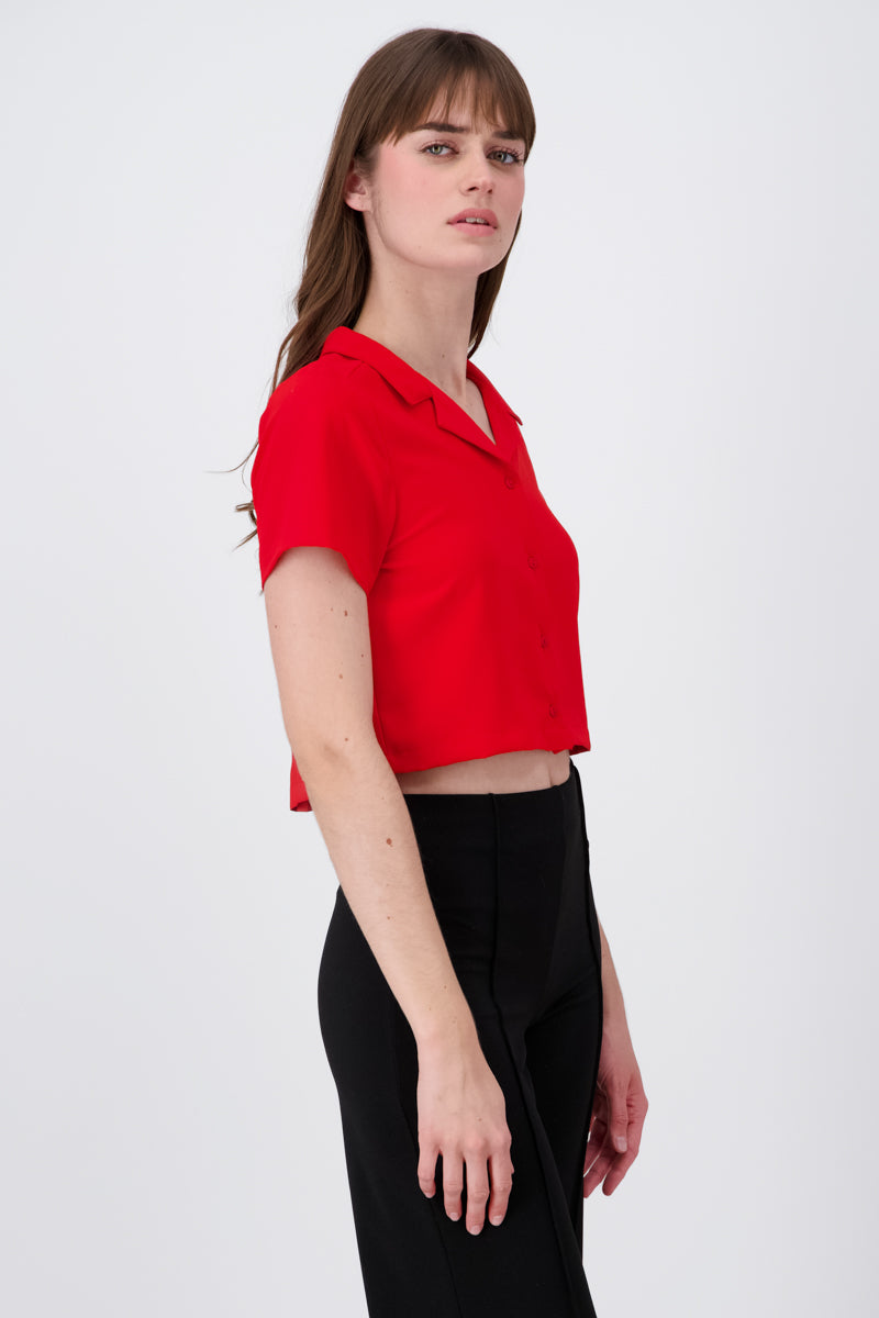 Boxy short sleeved crop blouse RED