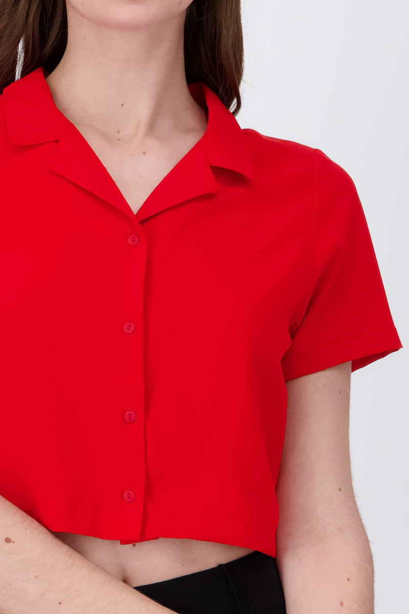 Boxy short sleeved crop blouse RED