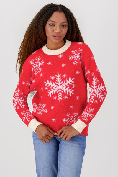 Snowflake knit sweater RED COMBO