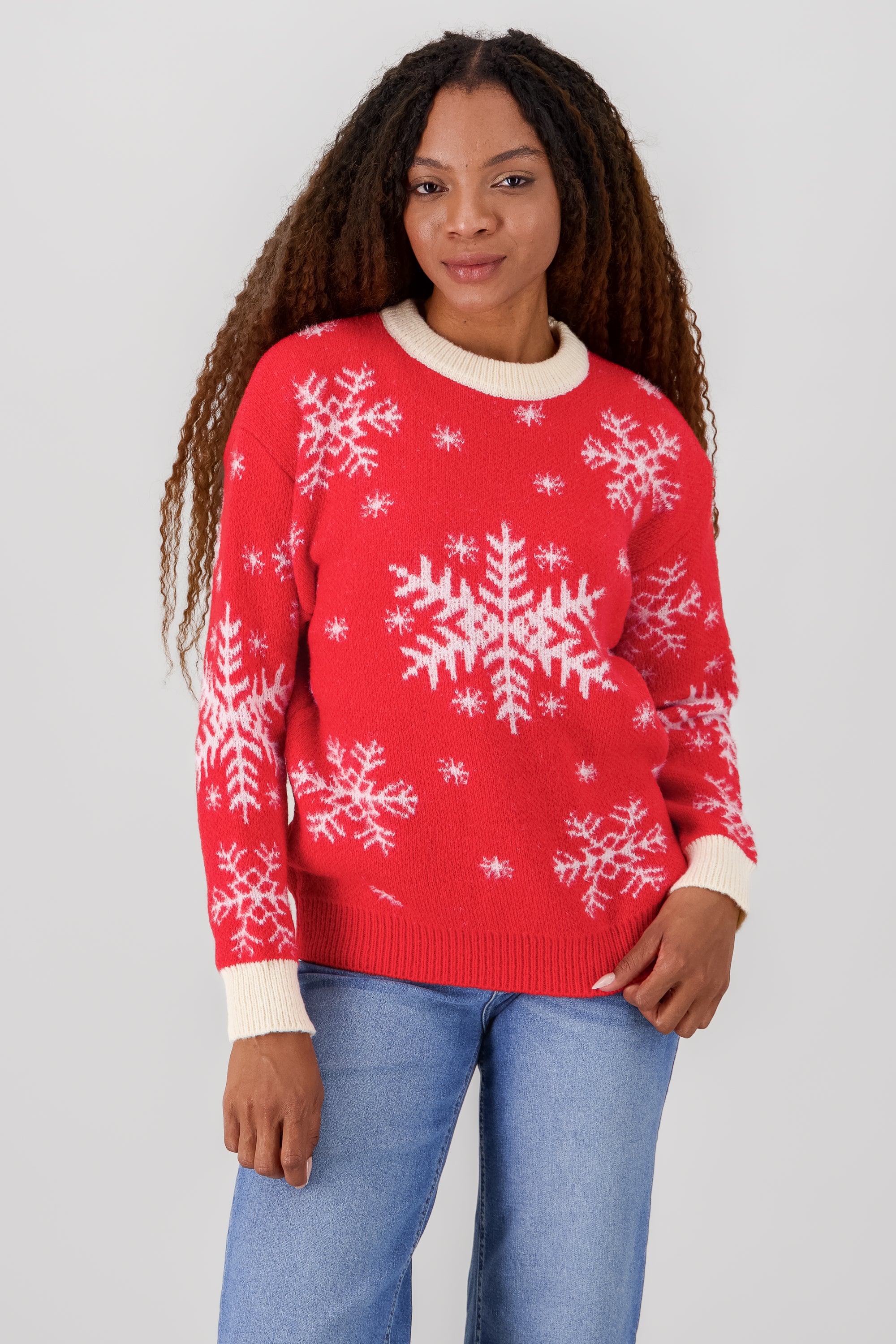 Snowflake knit sweater RED COMBO